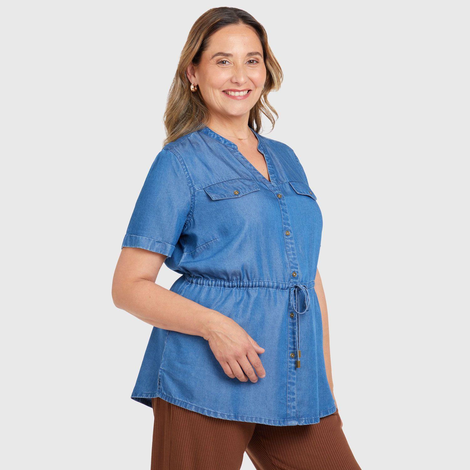 Blusa Tencel Con Ajustador Azul Mujer-1