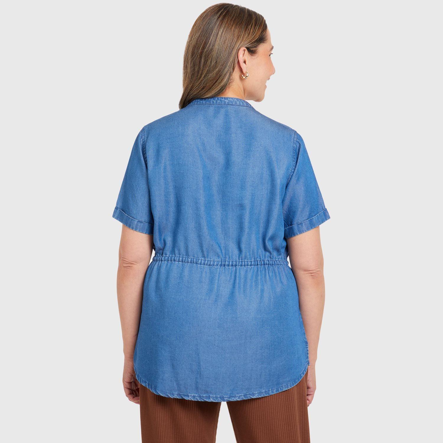 Blusa Tencel Con Ajustador Azul Mujer-2