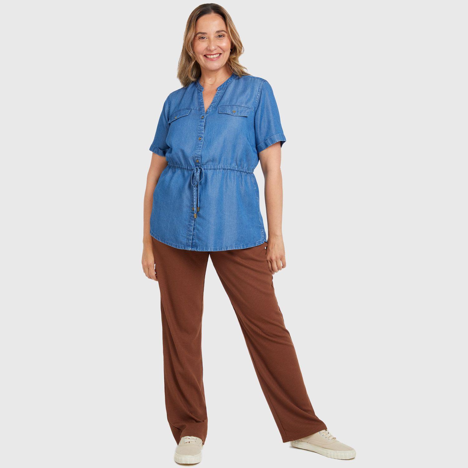 Blusa Tencel Con Ajustador Azul Mujer-3