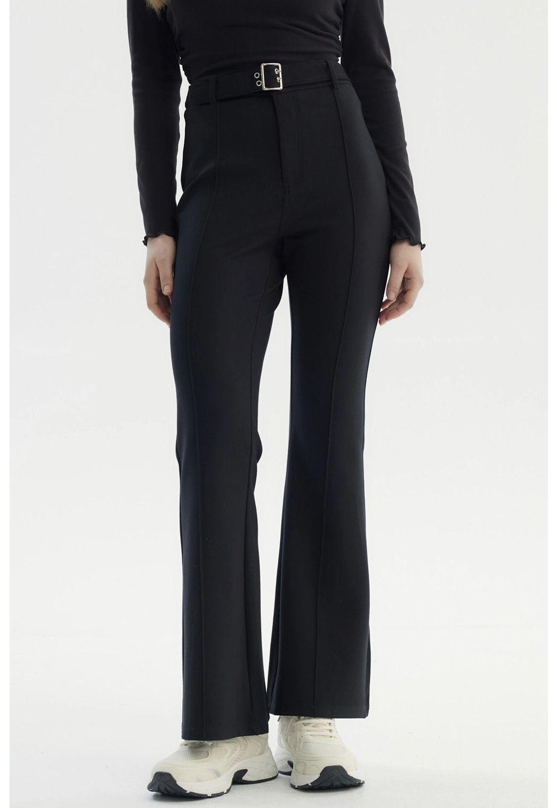 Pantalón Mujer Flare Cinturón Negro-0