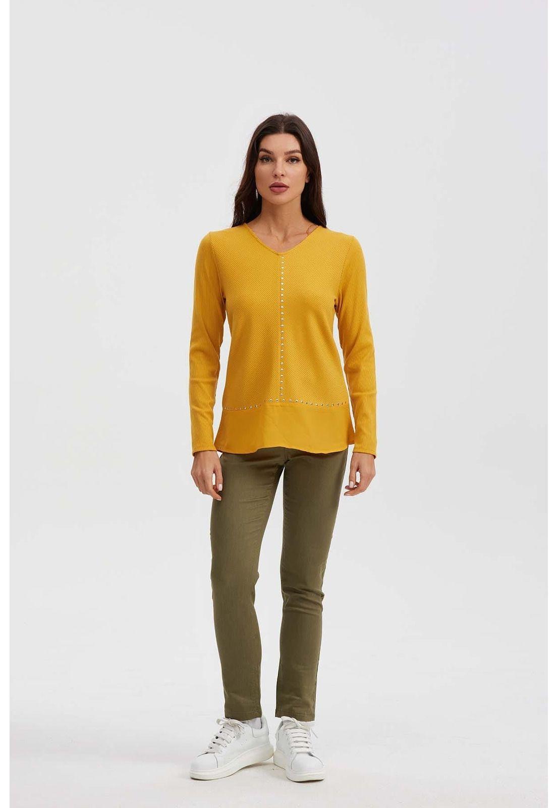 Polera Mujer Abertura En Costado Mostaza-3
