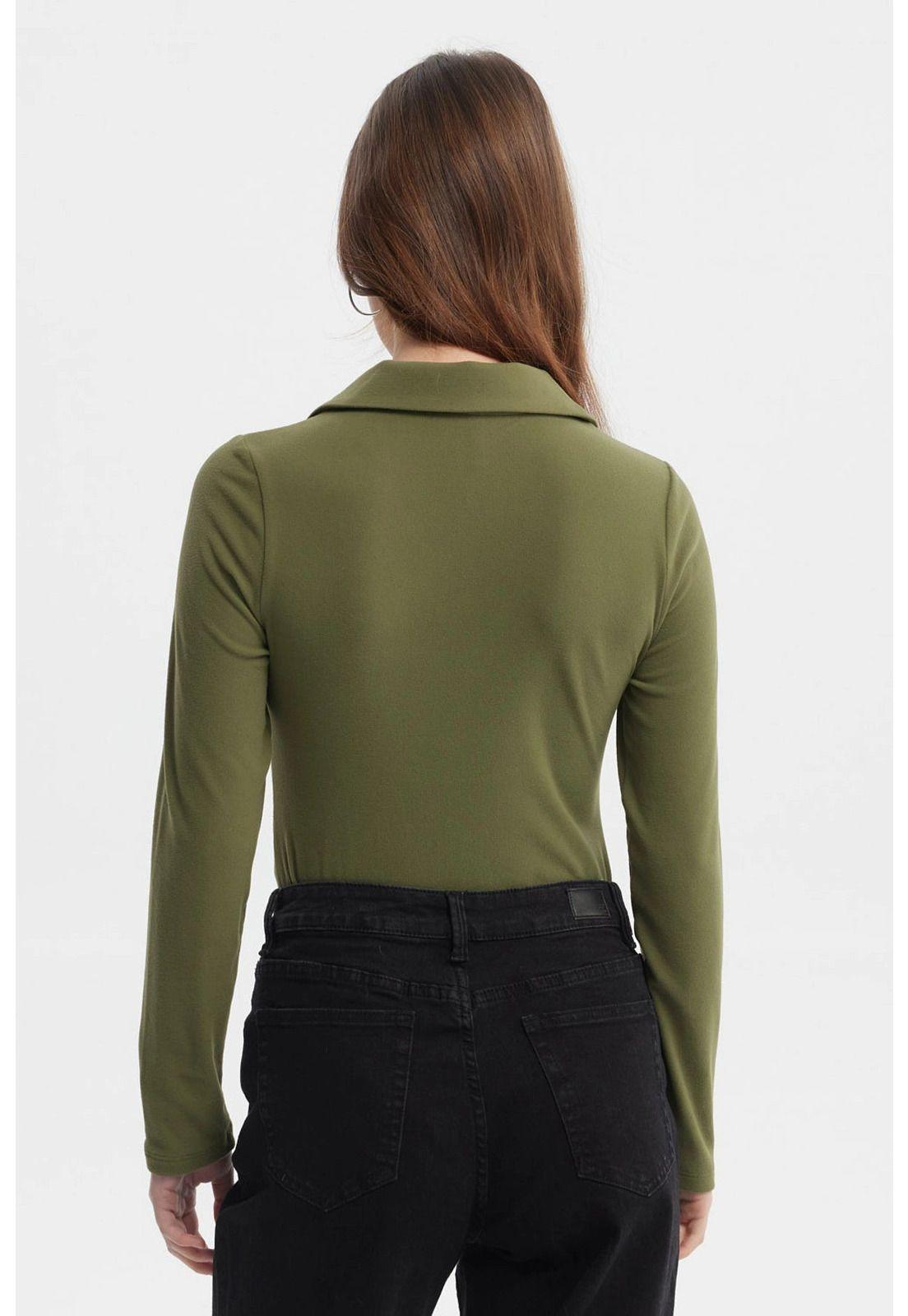 Polera Mujer Manga Larga Verde Militar Claro-2