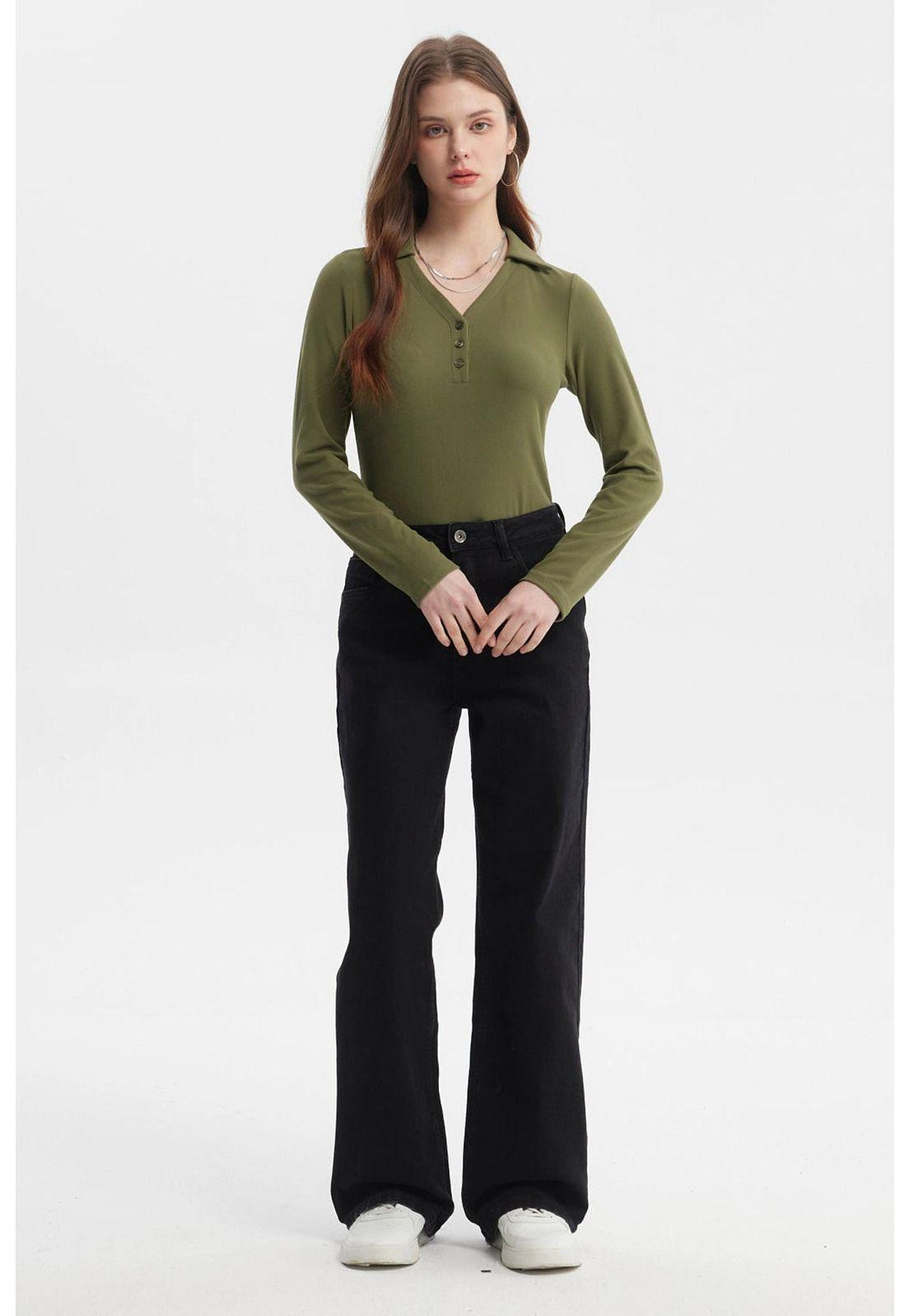 Polera Mujer Manga Larga Verde Militar Claro-3