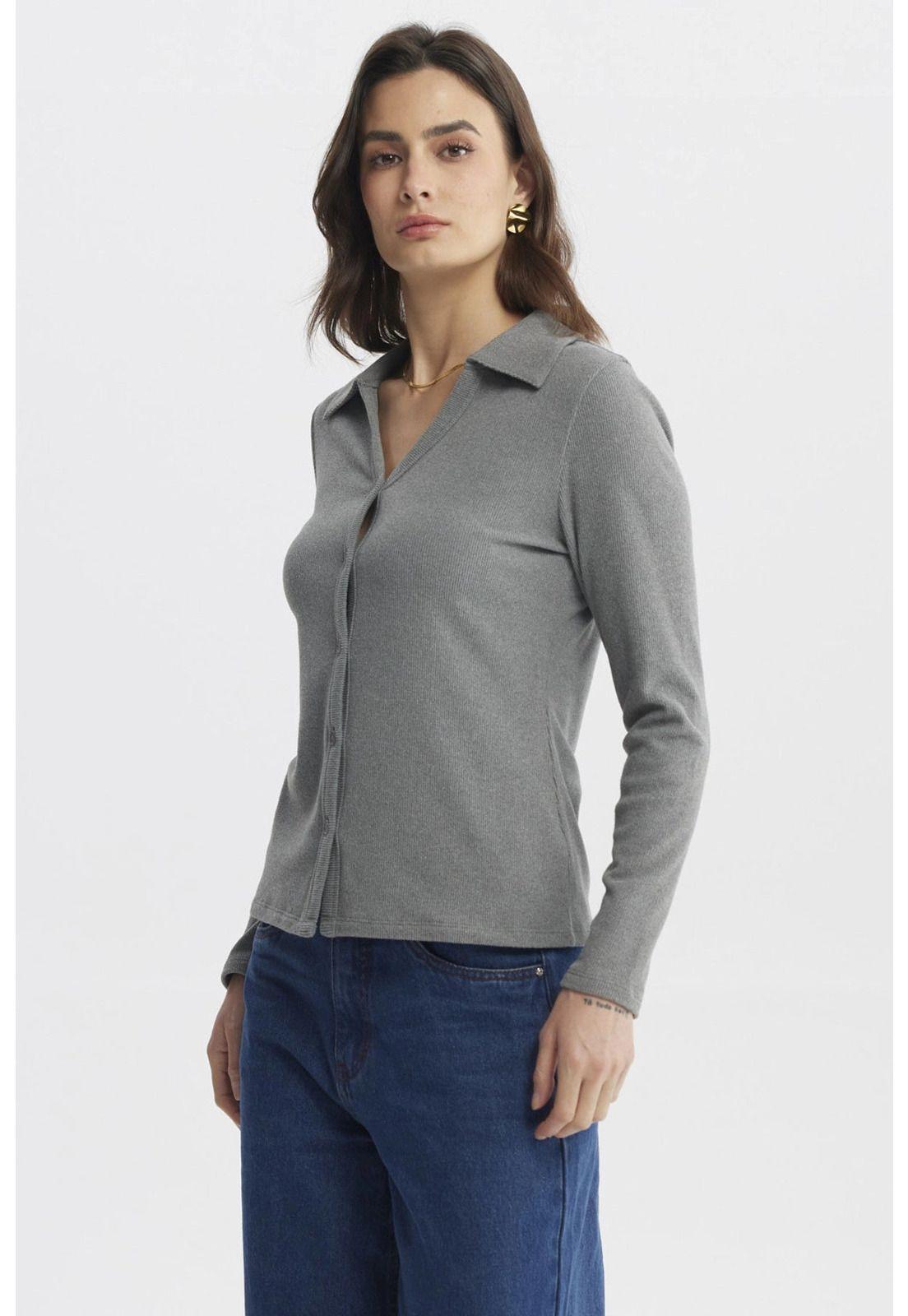 Sweater Mujer Cuello Camisero Gris Marengo-1