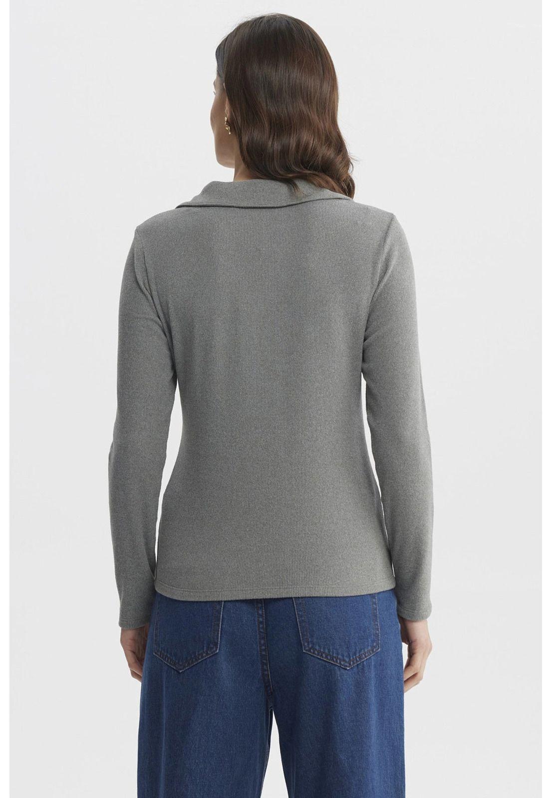 Sweater Mujer Cuello Camisero Gris Marengo-2