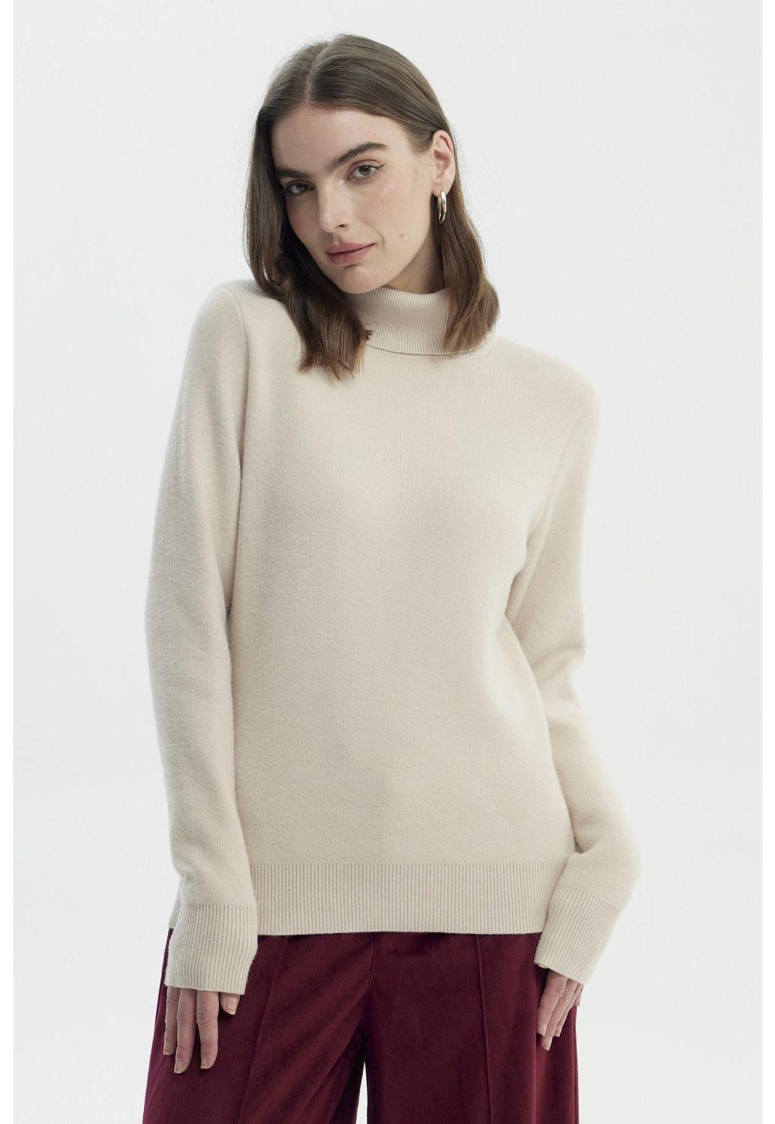 Sweater Mujer Slim Cuello Alto Beige-0