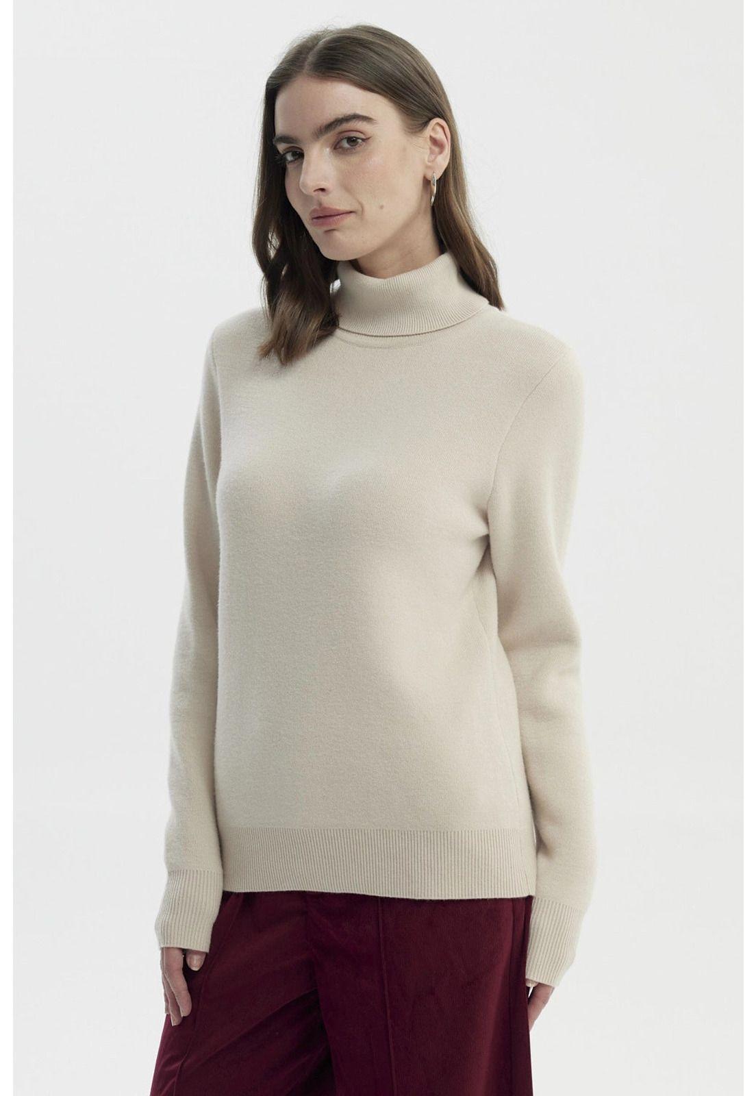 Sweater Mujer Slim Cuello Alto Beige-1