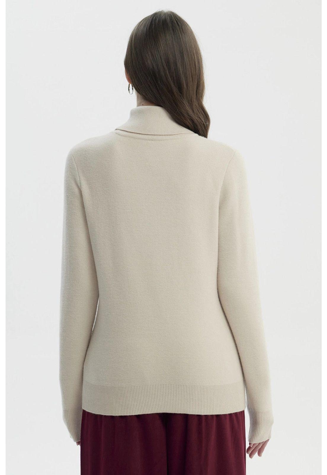 Sweater Mujer Slim Cuello Alto Beige-2
