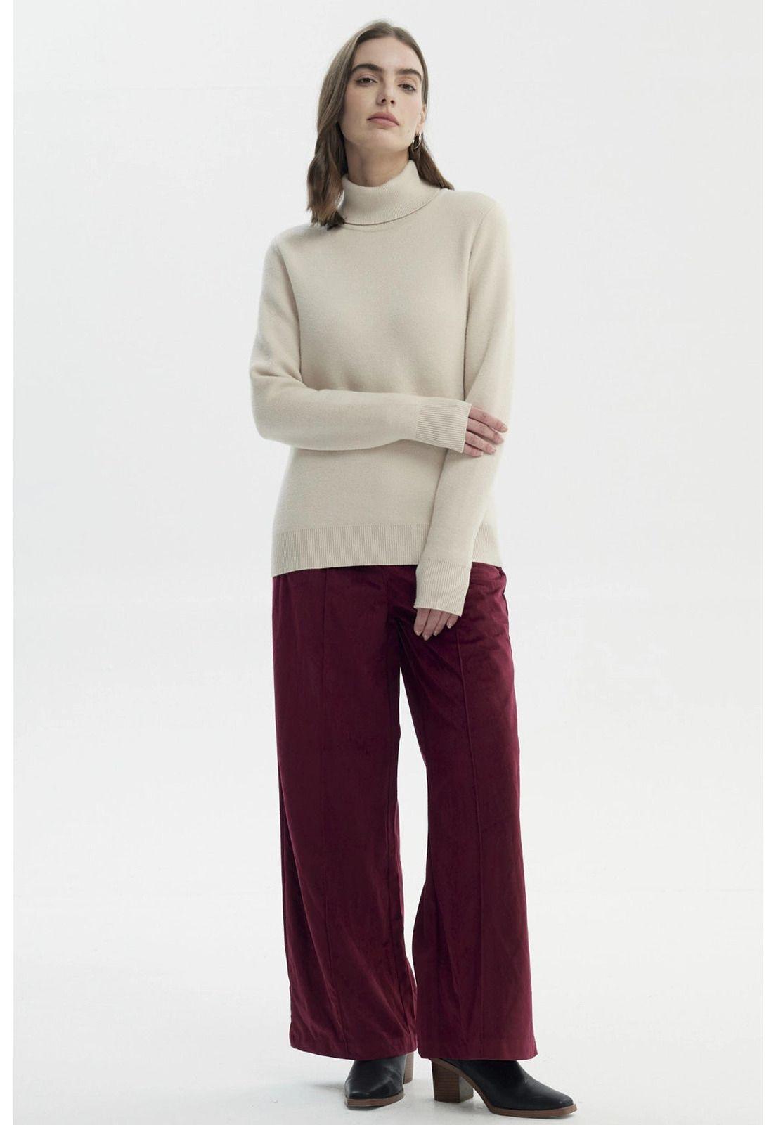 Sweater Mujer Slim Cuello Alto Beige-3