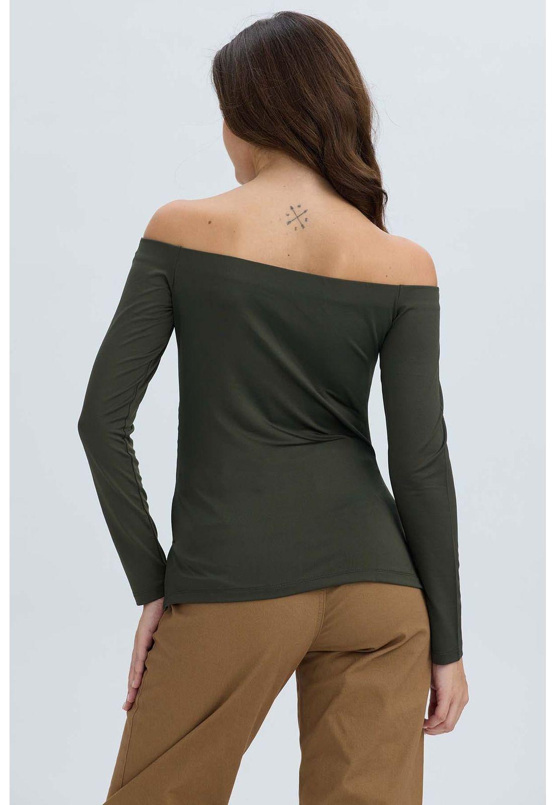 Polera Mujer Escote Bardot Verde Militar-2