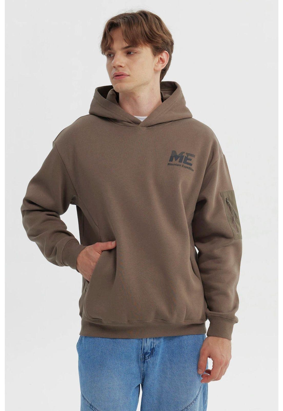 Polerón Hombre Slim Con Gorro Marron-0