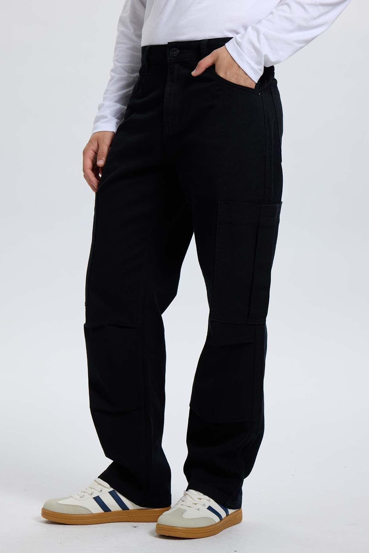 Jeans Hombre Calce Cargo Negro-1
