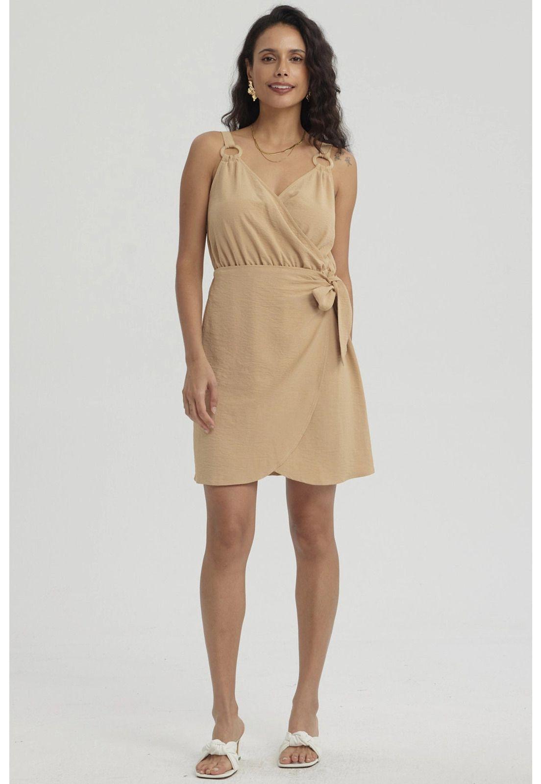 Vestido Mujer Corto Envolvente Camel-0