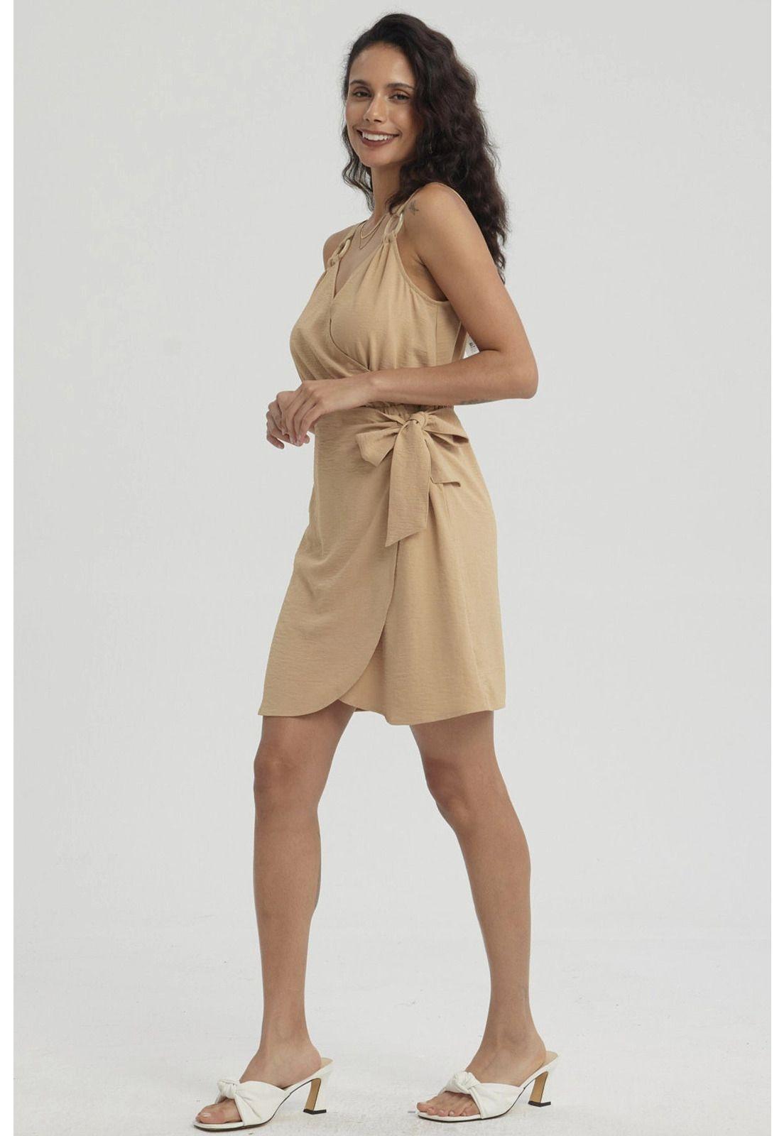 Vestido Mujer Corto Envolvente Camel-3