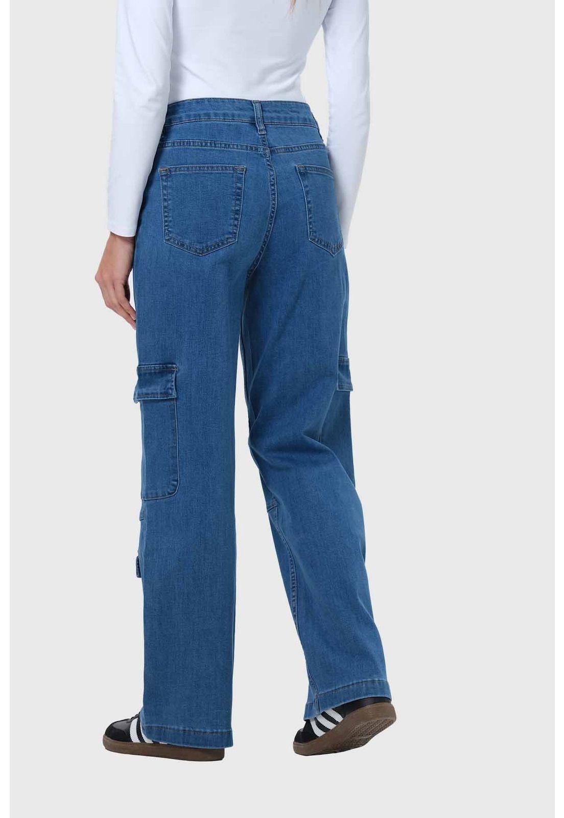 Jeans Mujer Cargo Calce Recto Azul - VII-2