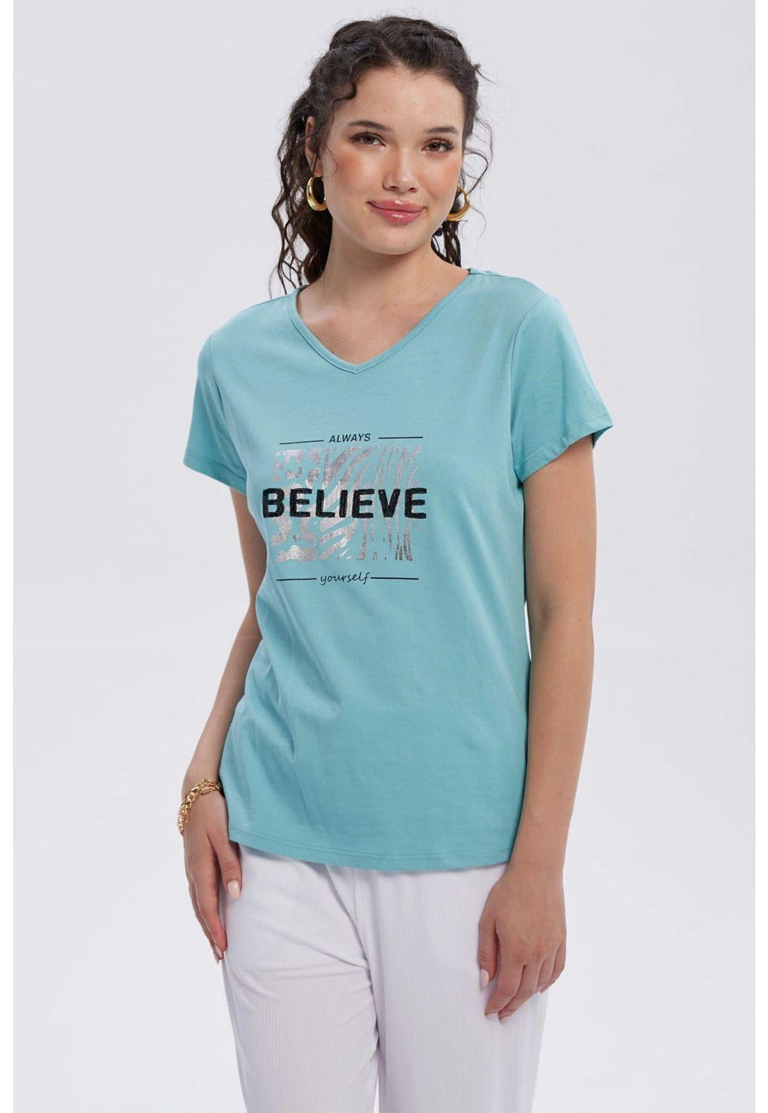Polera Mujer Print Aplicación Folia Aqua-0