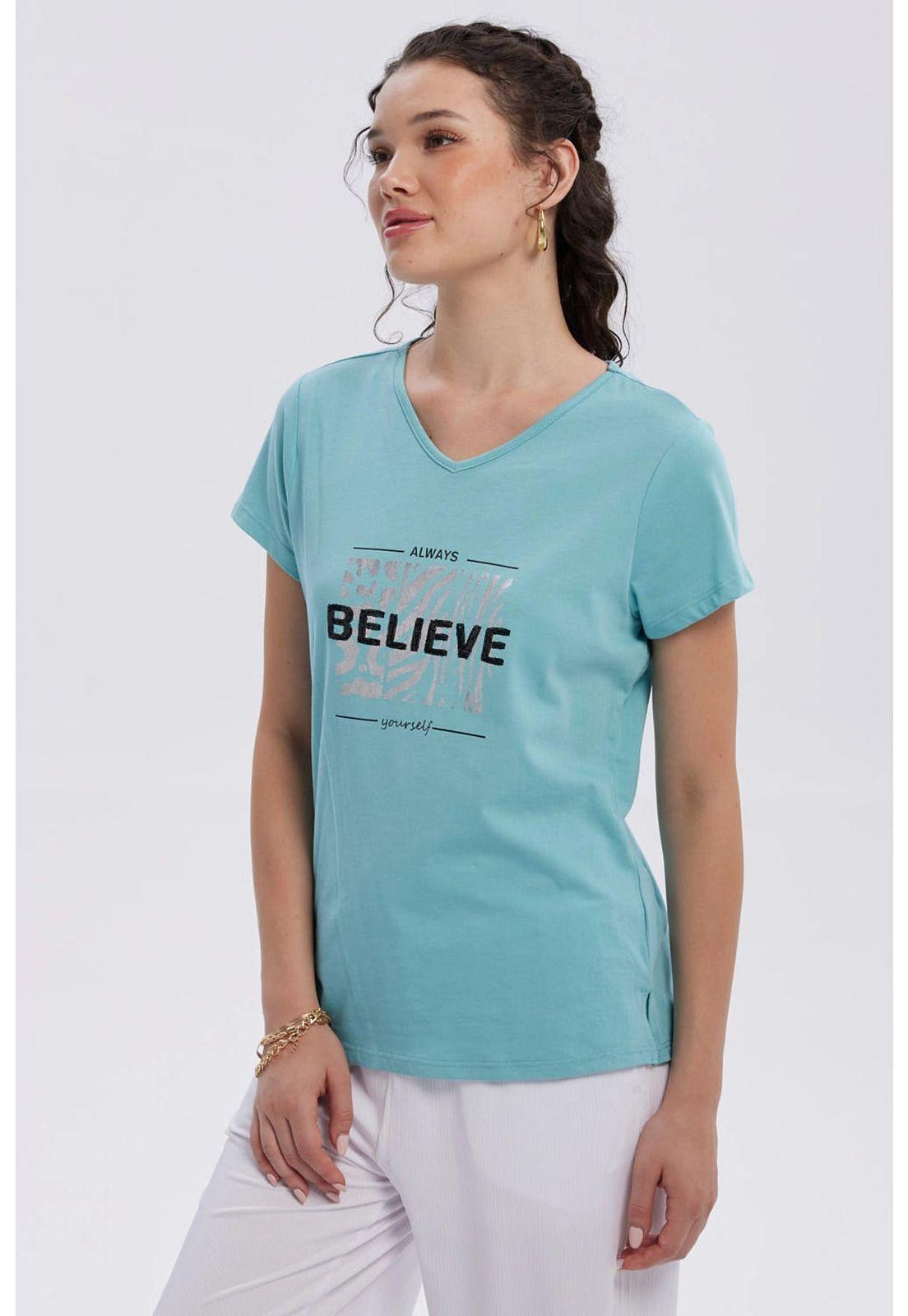 Polera Mujer Print Aplicación Folia Aqua-1