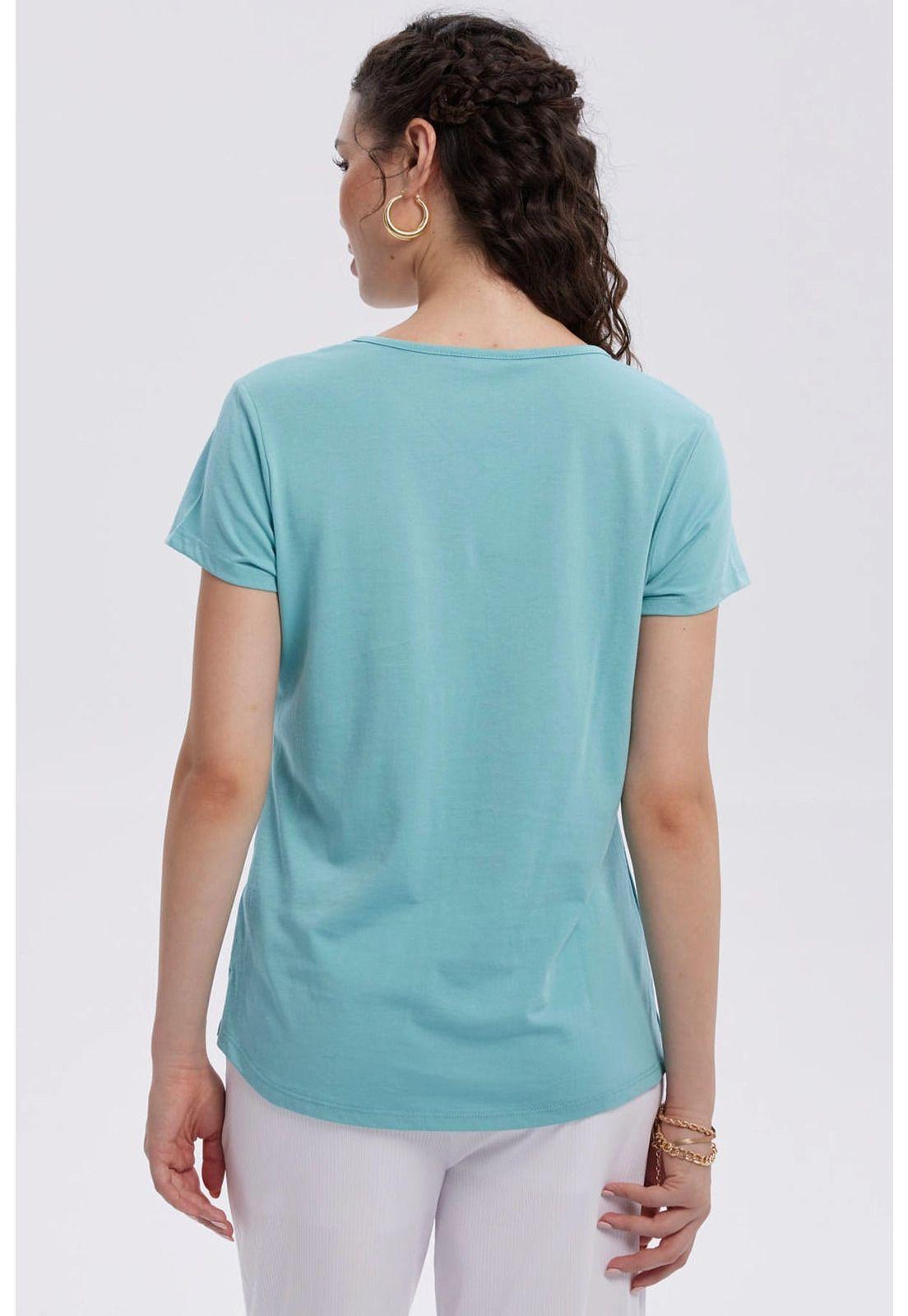 Polera Mujer Print Aplicación Folia Aqua-2