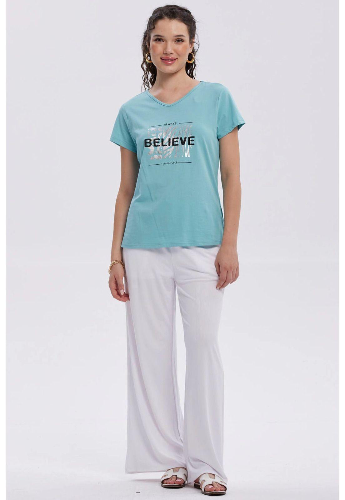 Polera Mujer Print Aplicación Folia Aqua-3