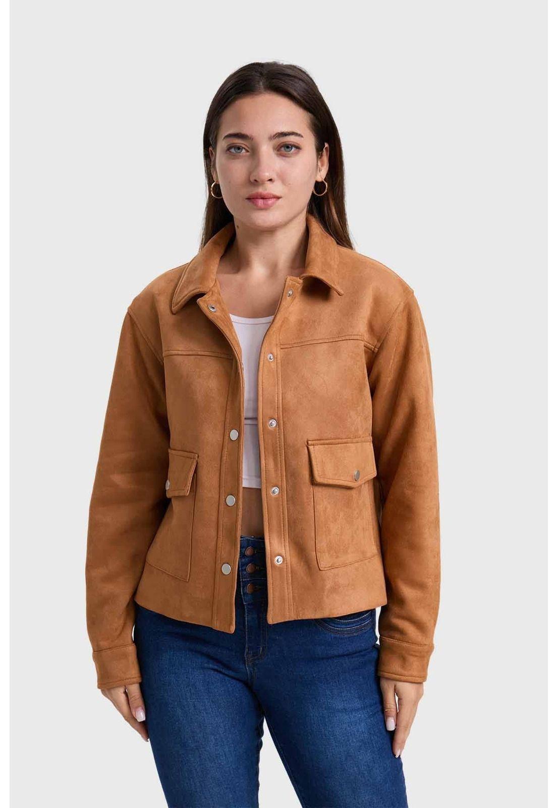 Chaqueta Mujer Corta Café-0