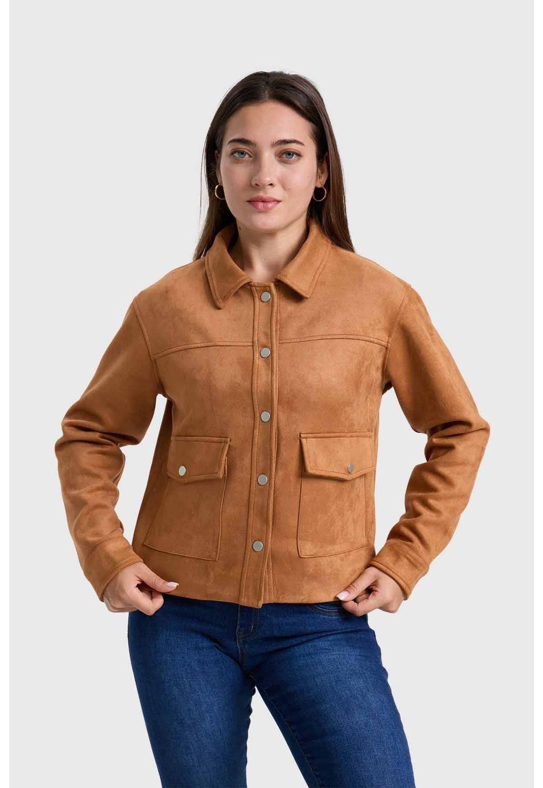 Chaqueta Mujer Corta Café-1