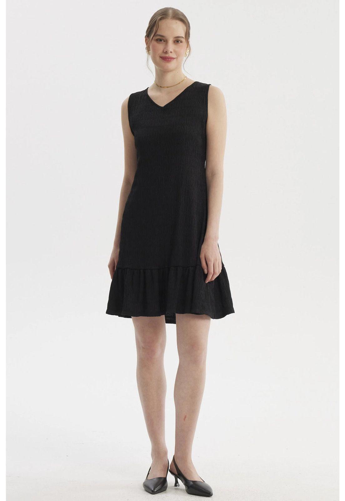 Vestido Mujer Corto Texturizado Negro-0