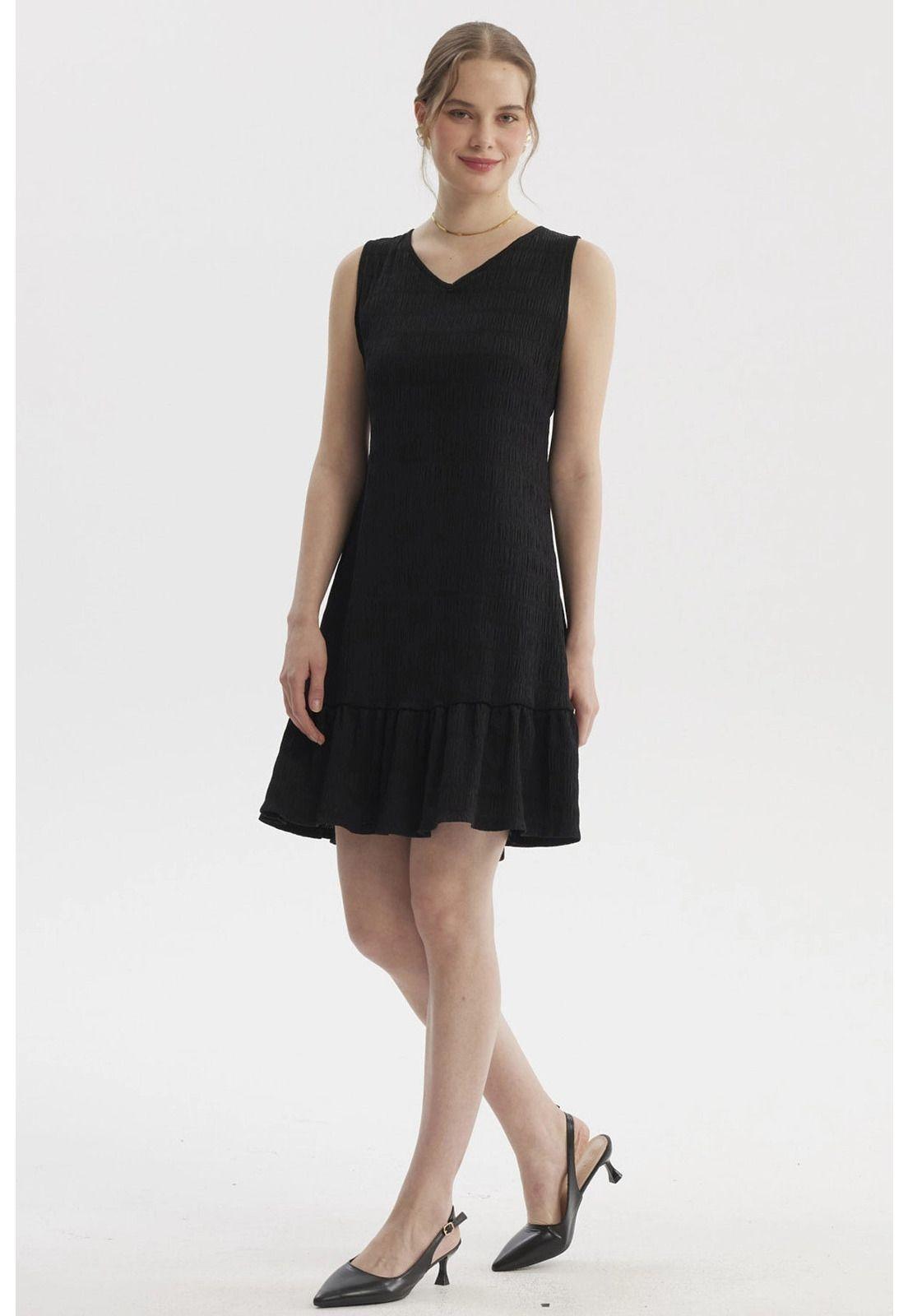 Vestido Mujer Corto Texturizado Negro-1