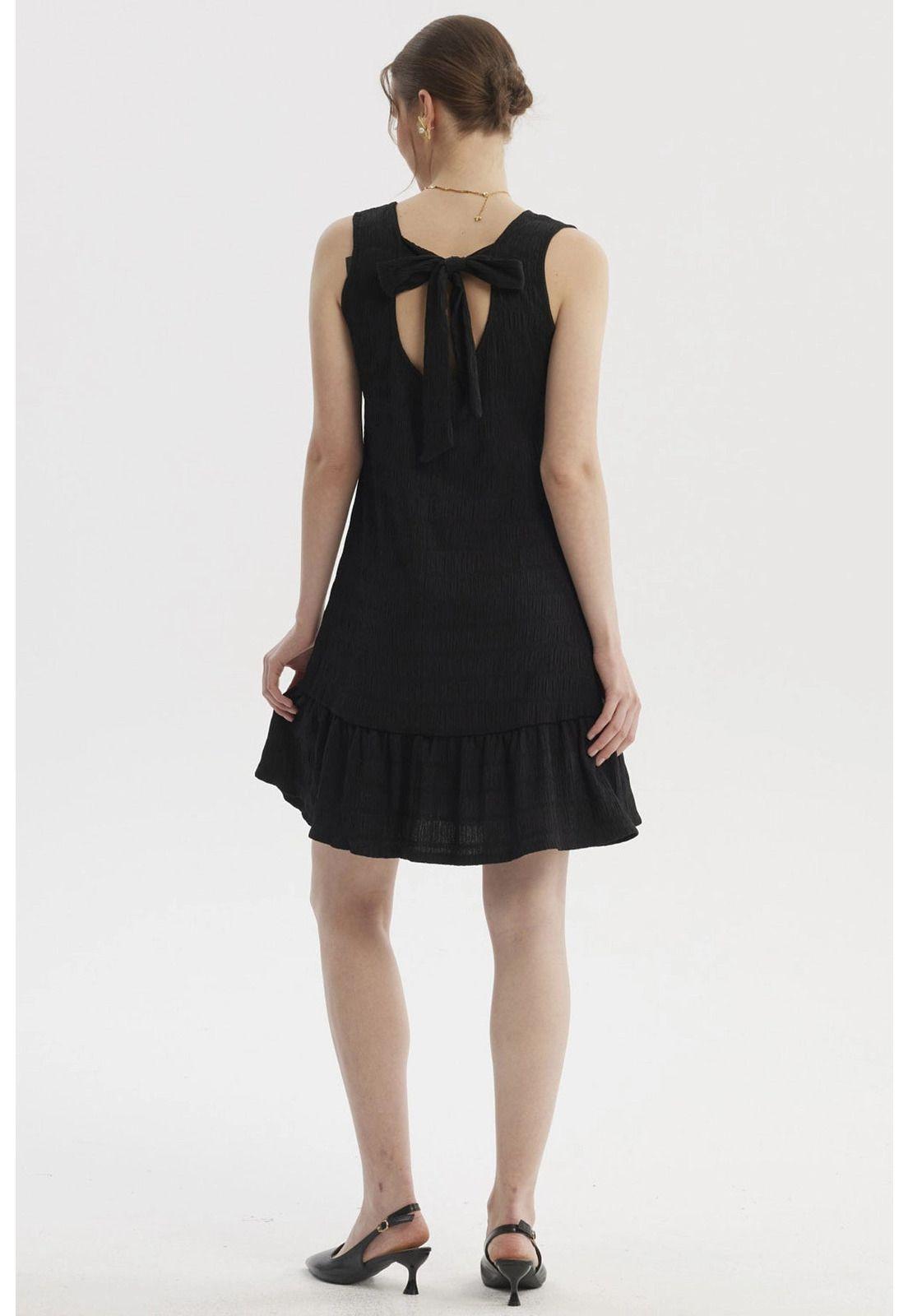 Vestido Mujer Corto Texturizado Negro-2