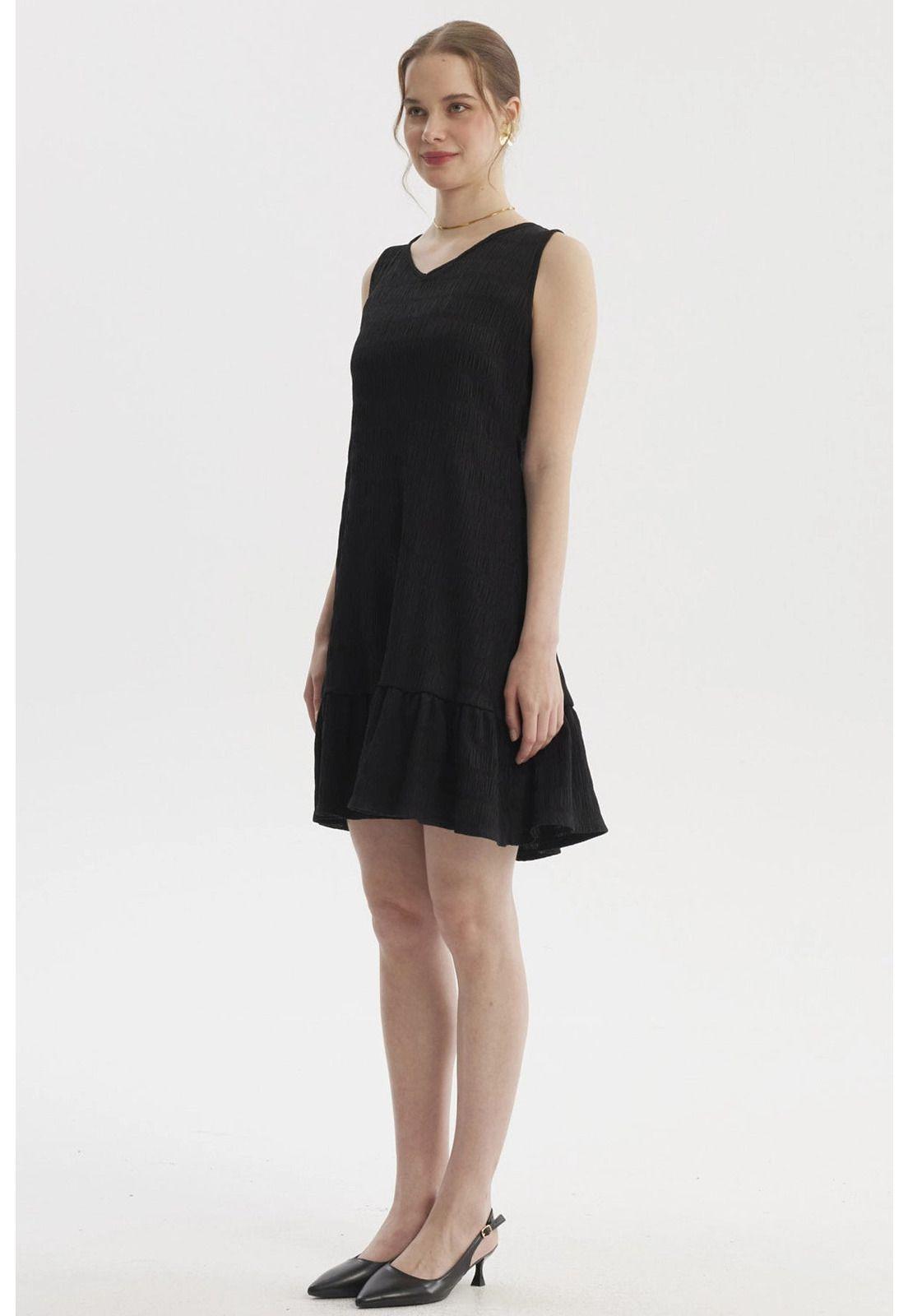 Vestido Mujer Corto Texturizado Negro-3