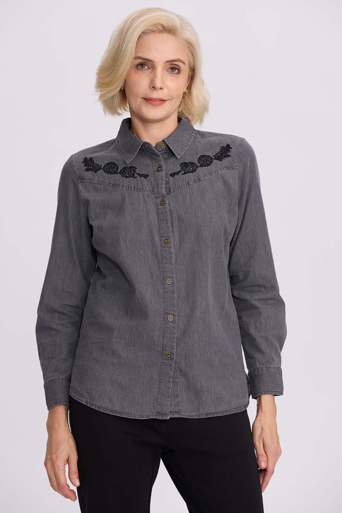 Blusa Mujer Denim Bordada Negro-1