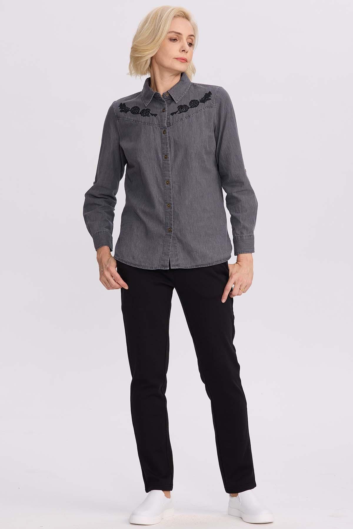 Blusa Mujer Denim Bordada Negro-3