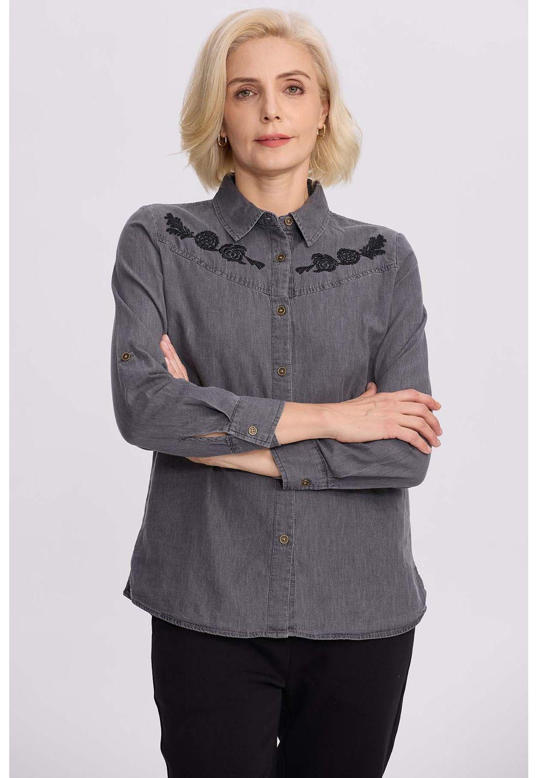 Blusa Mujer Denim Bordada Negro-0
