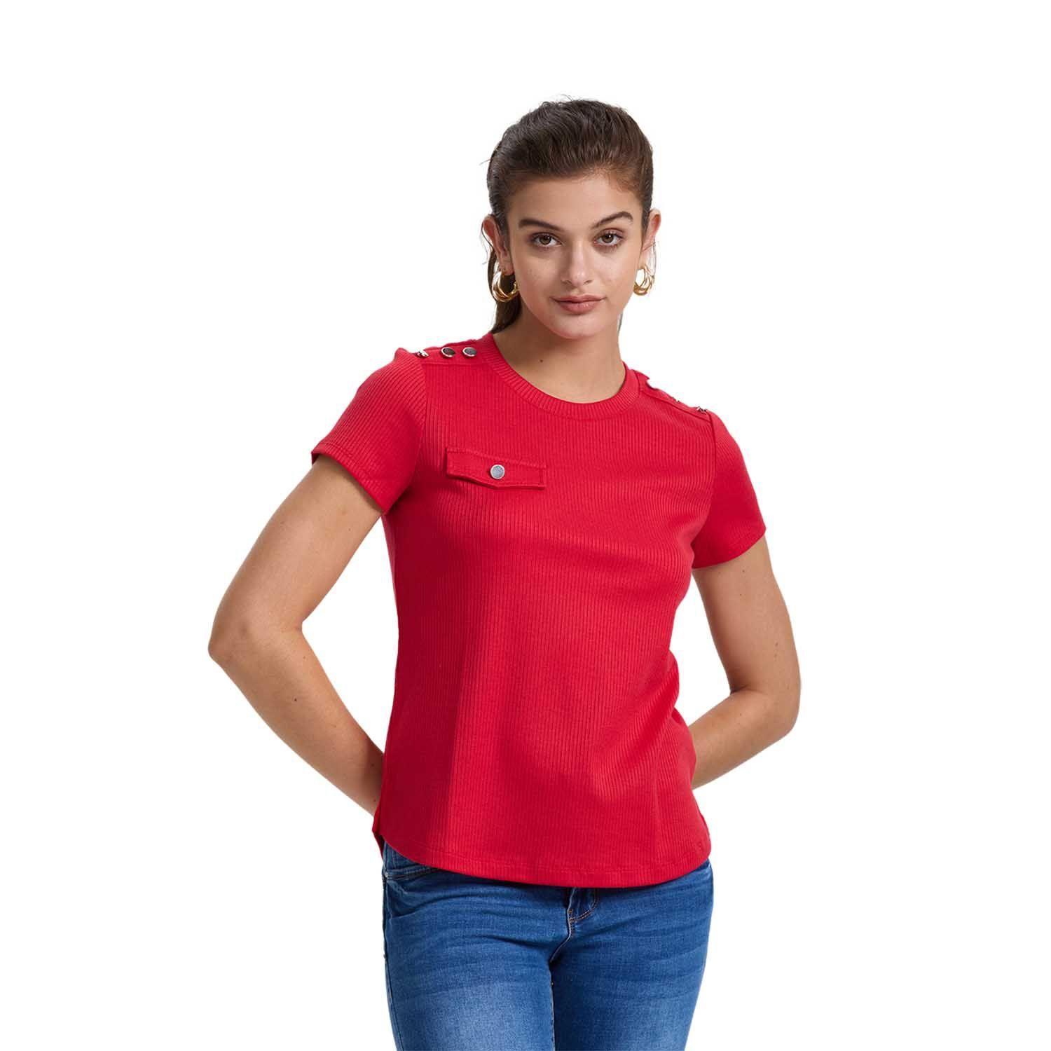 Polera Mujer Rib Lisa Botones Rojo Fashion's Park-0