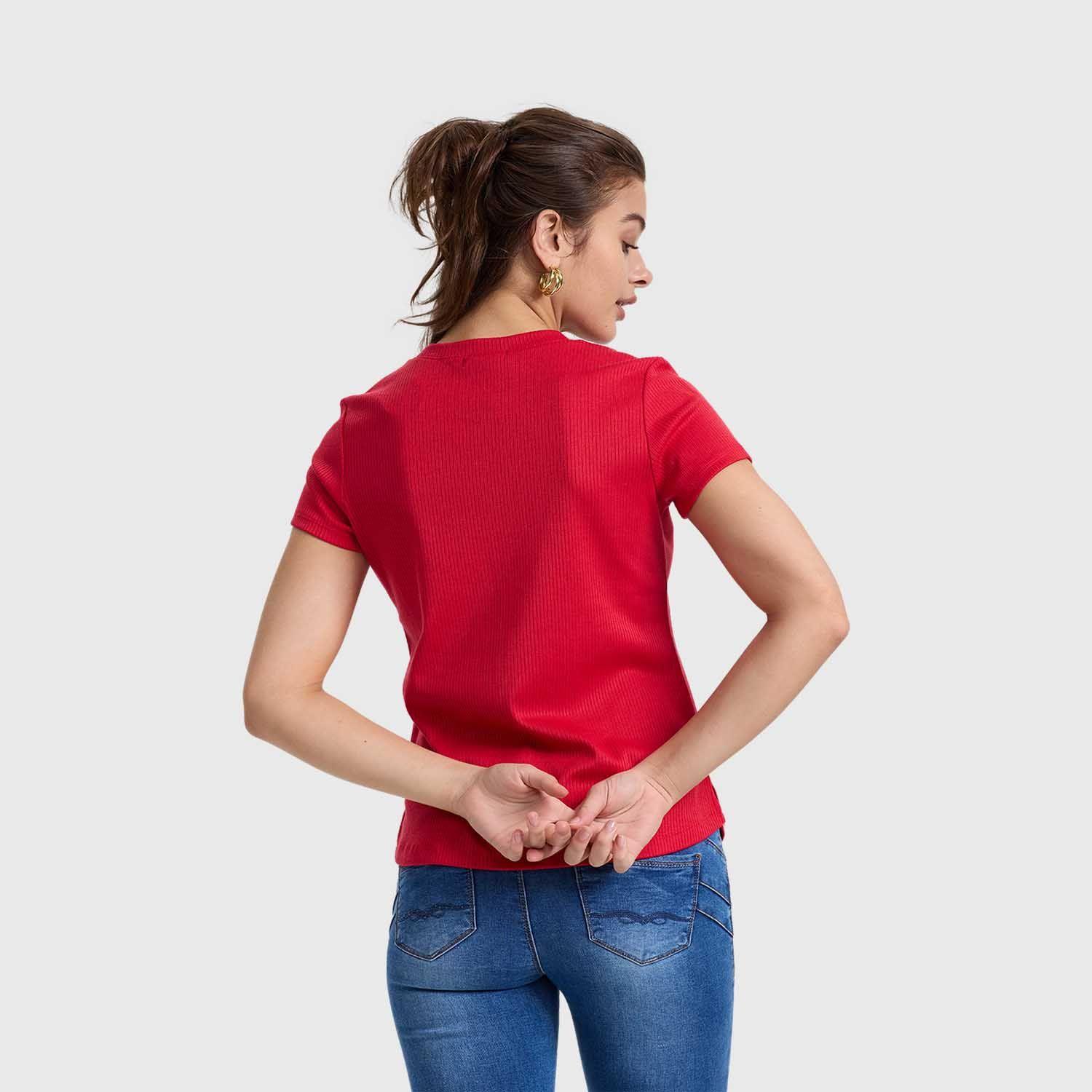 Polera Mujer Rib Lisa Botones Rojo Fashion's Park-2