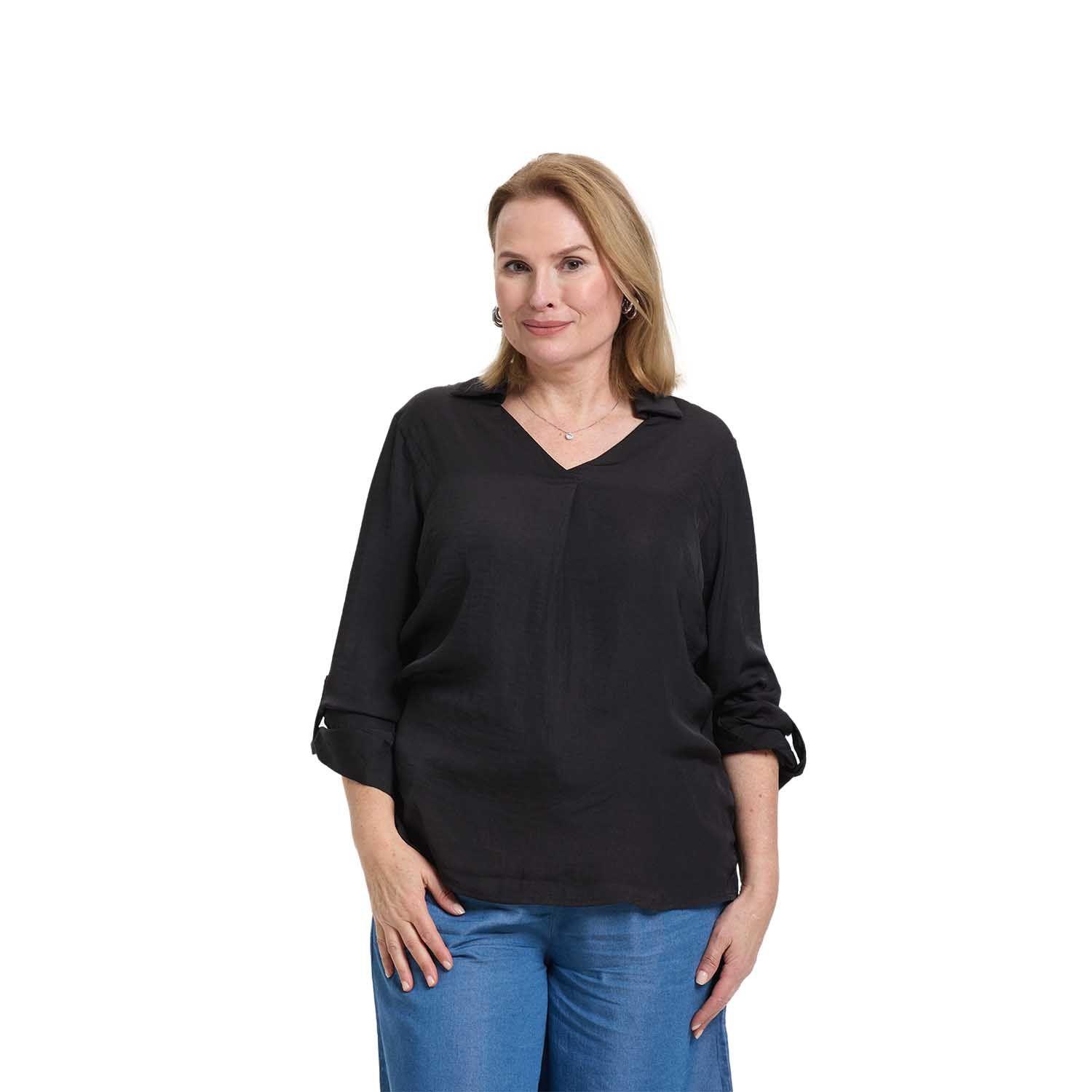 Blusa Mujer Lisa Estampada Negro V  Fashion's Park-0