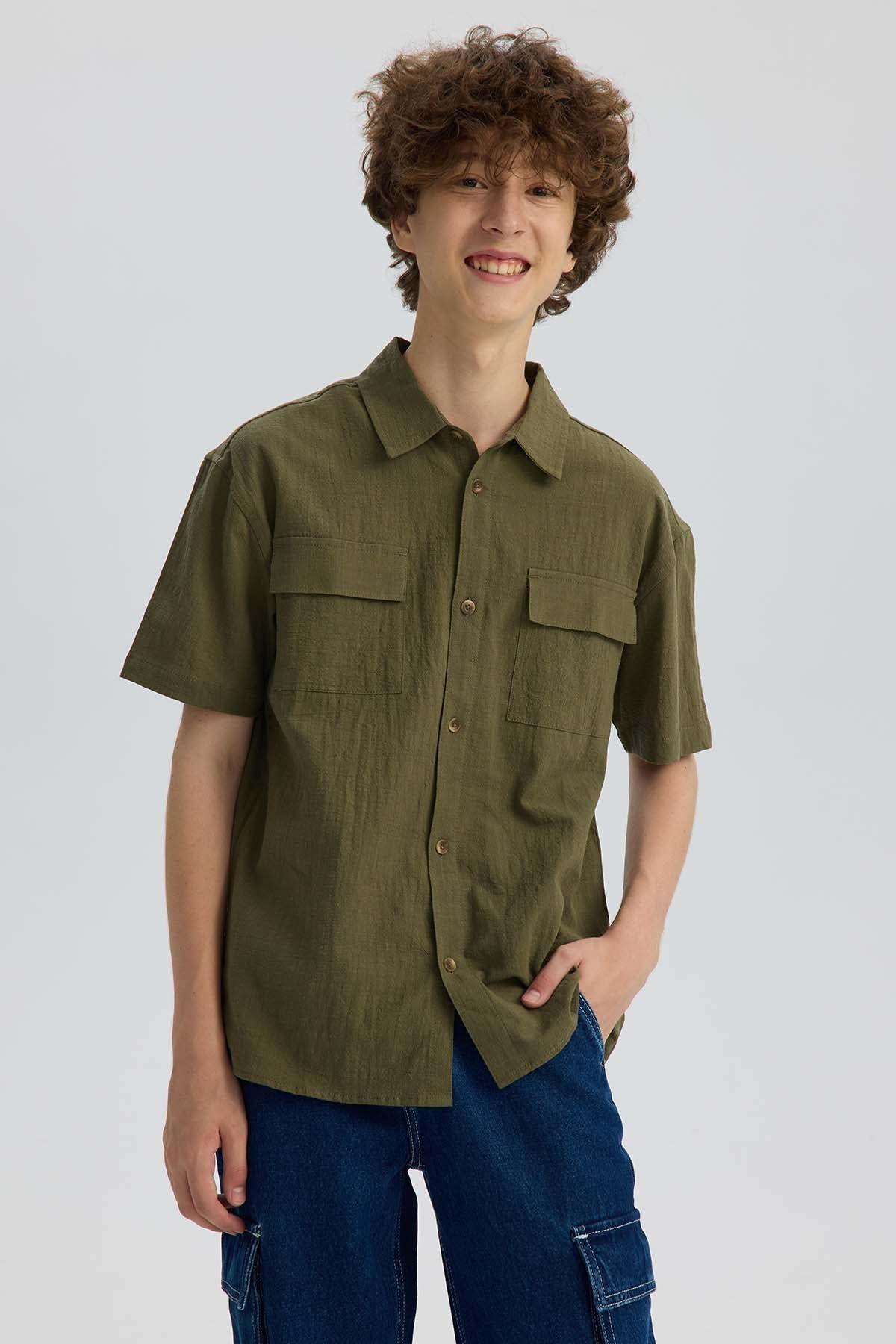 Camisa Niño Con Bolsillo Verde Militar-0