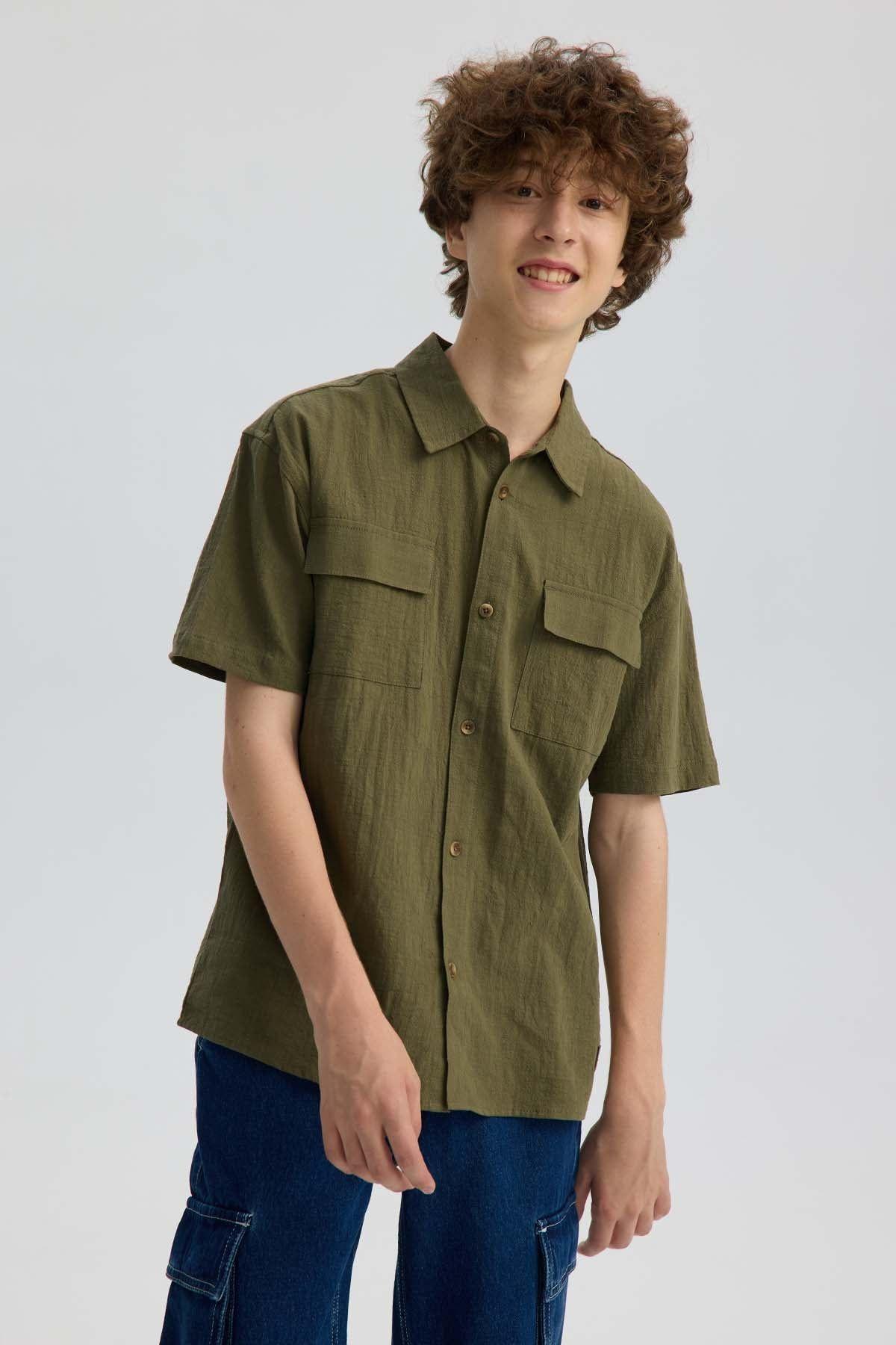Camisa Niño Con Bolsillo Verde Militar-1