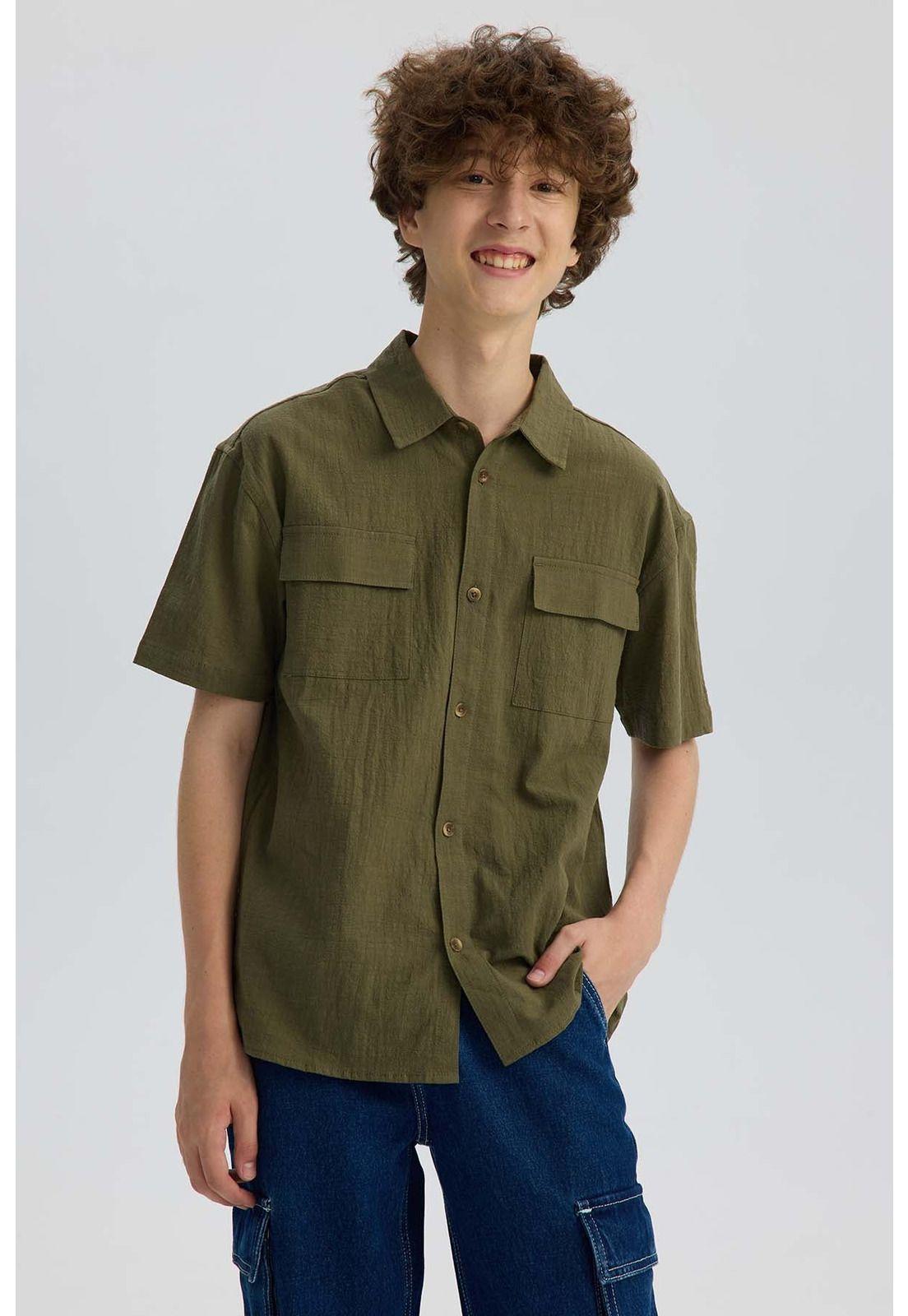 Camisa Niño Con Bolsillo Verde Militar-0