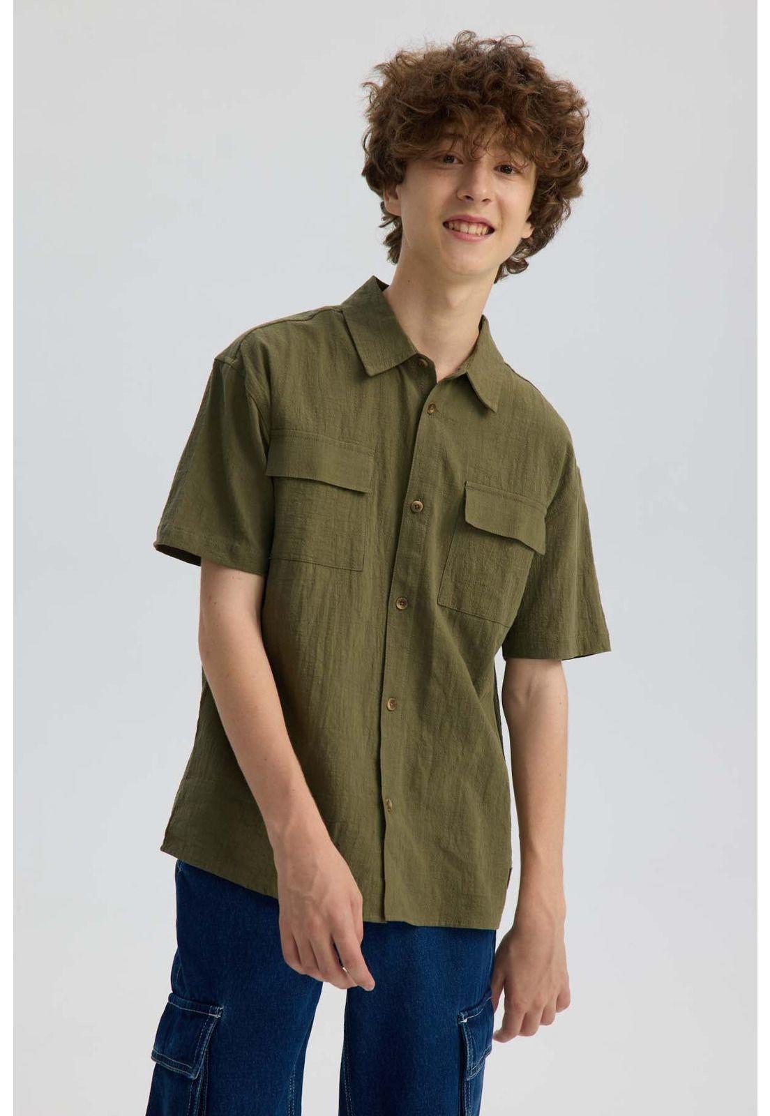 Camisa Niño Con Bolsillo Verde Militar-1