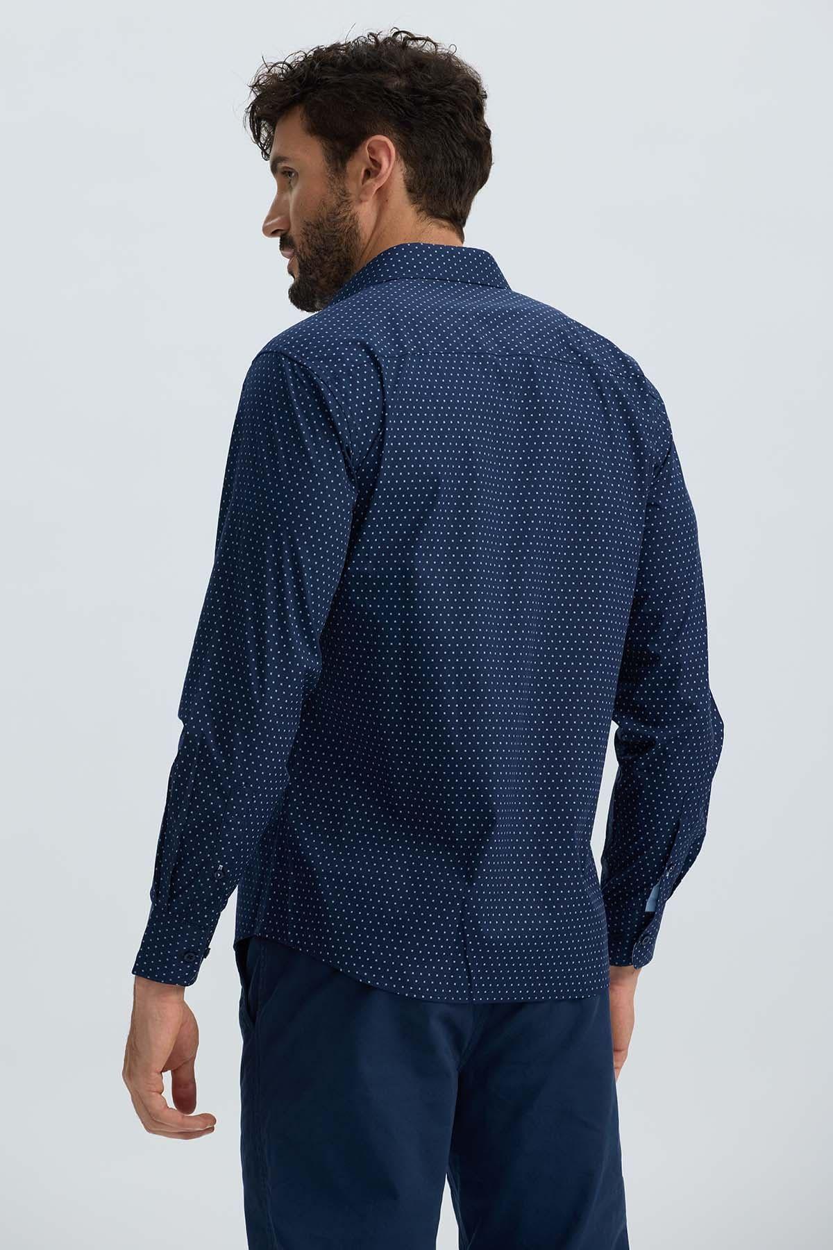 Camisa Hombre Cuello Italiano Azul Marino-2