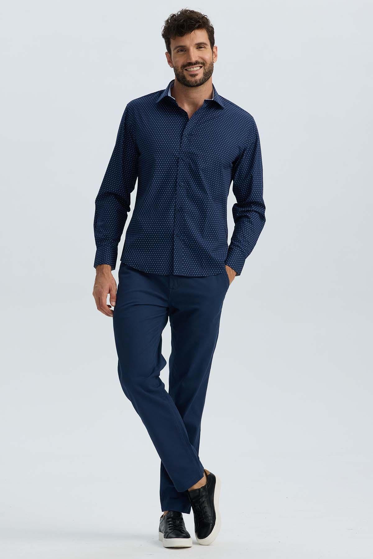 Camisa Hombre Cuello Italiano Azul Marino-3