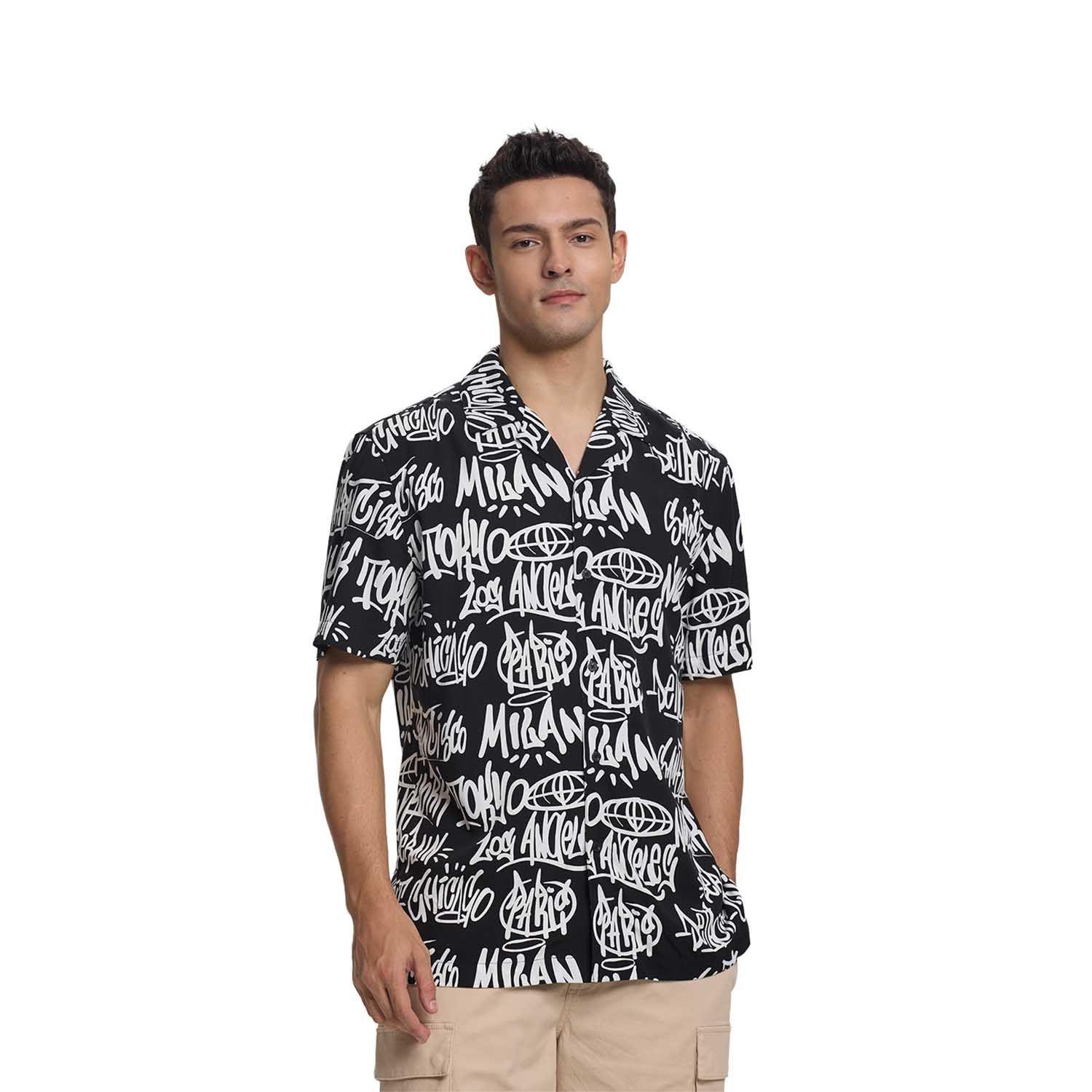 Camisa Hombre Full Print Graffiti Negro Fashion's Park-0