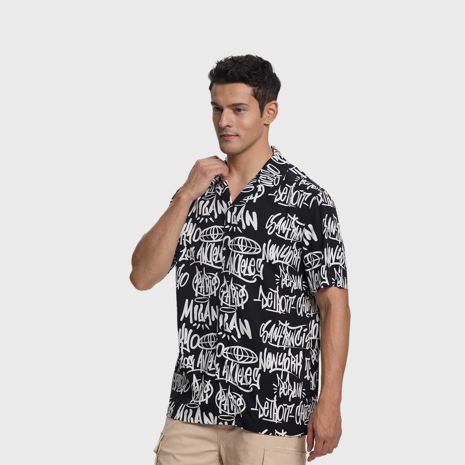 Camisa Hombre Full Print Graffiti Negro Fashion's Park-1