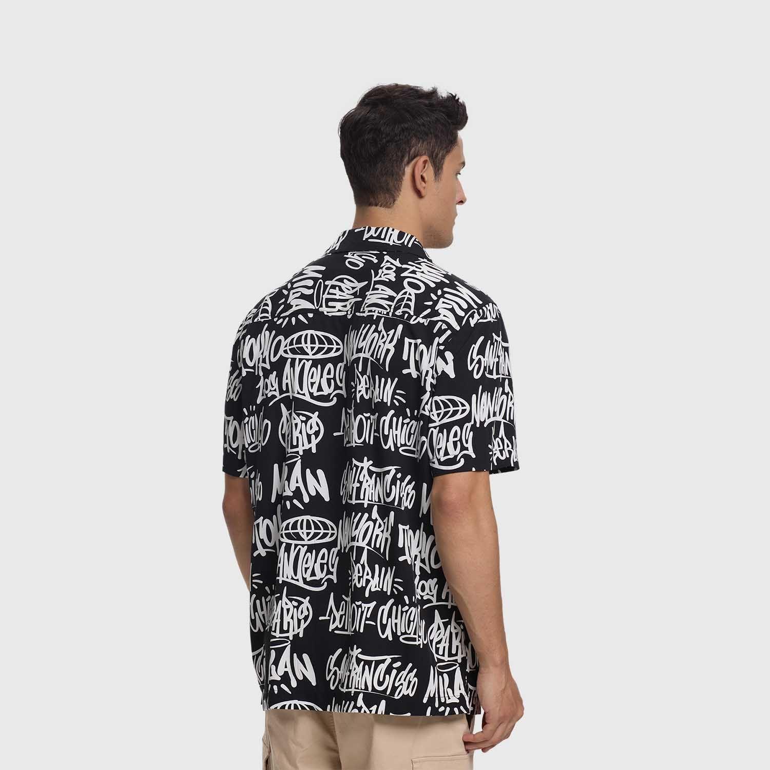 Camisa Hombre Full Print Graffiti Negro Fashion's Park-2