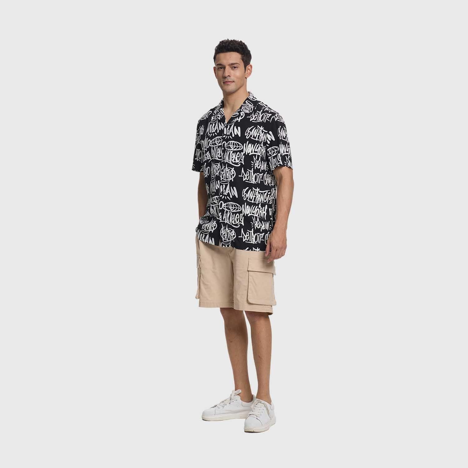 Camisa Hombre Full Print Graffiti Negro Fashion's Park-3