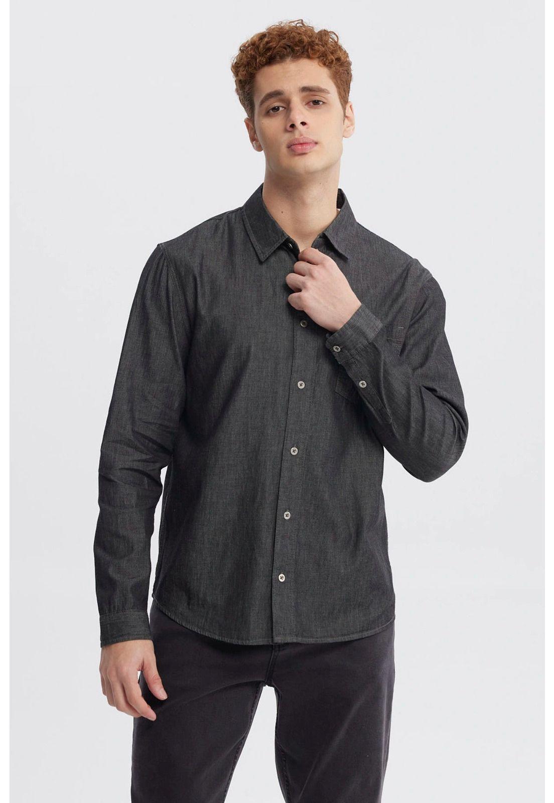 Camisa Hombre Cuello Camisero Negro - ll-0