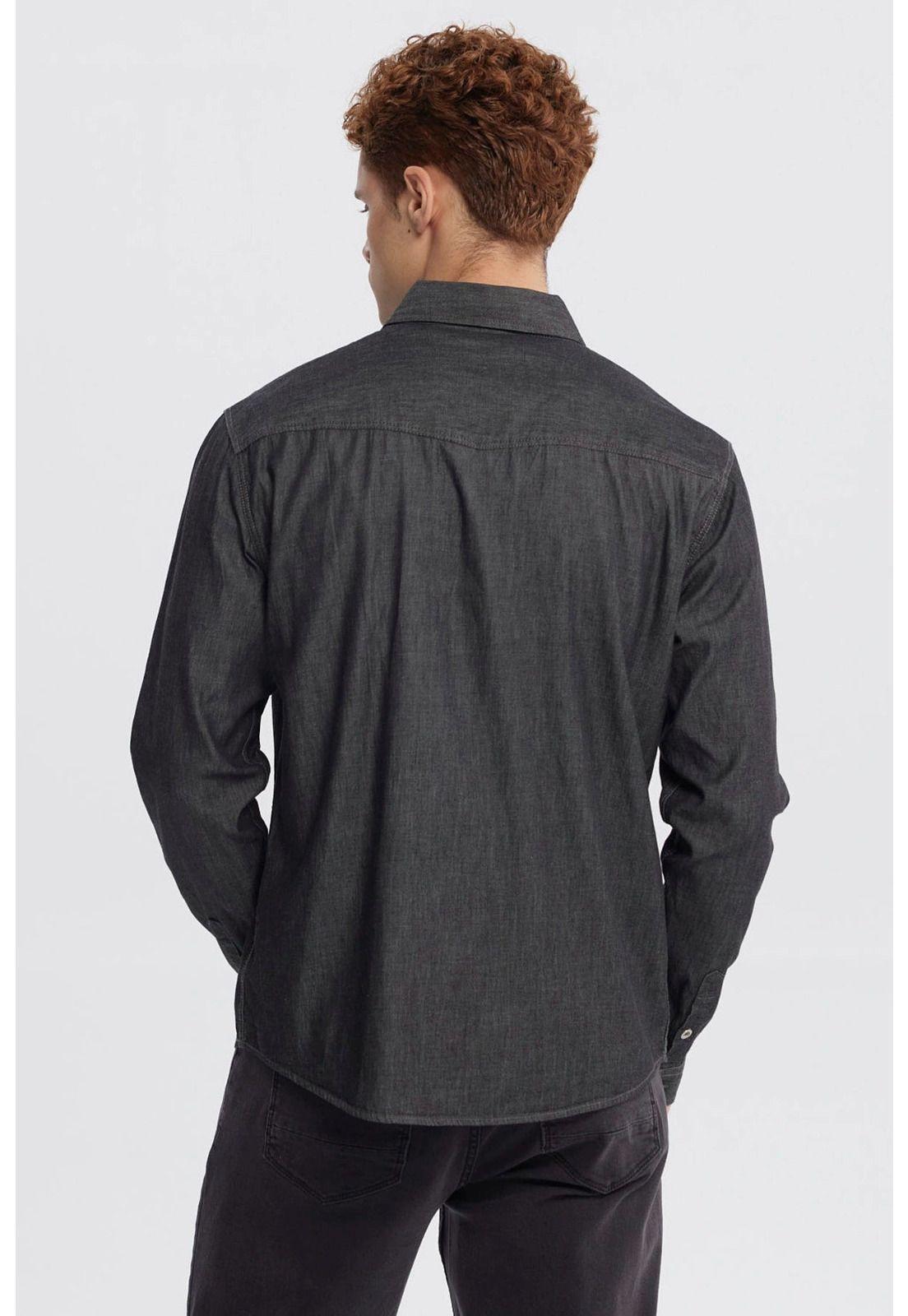 Camisa Hombre Cuello Camisero Negro - ll-2