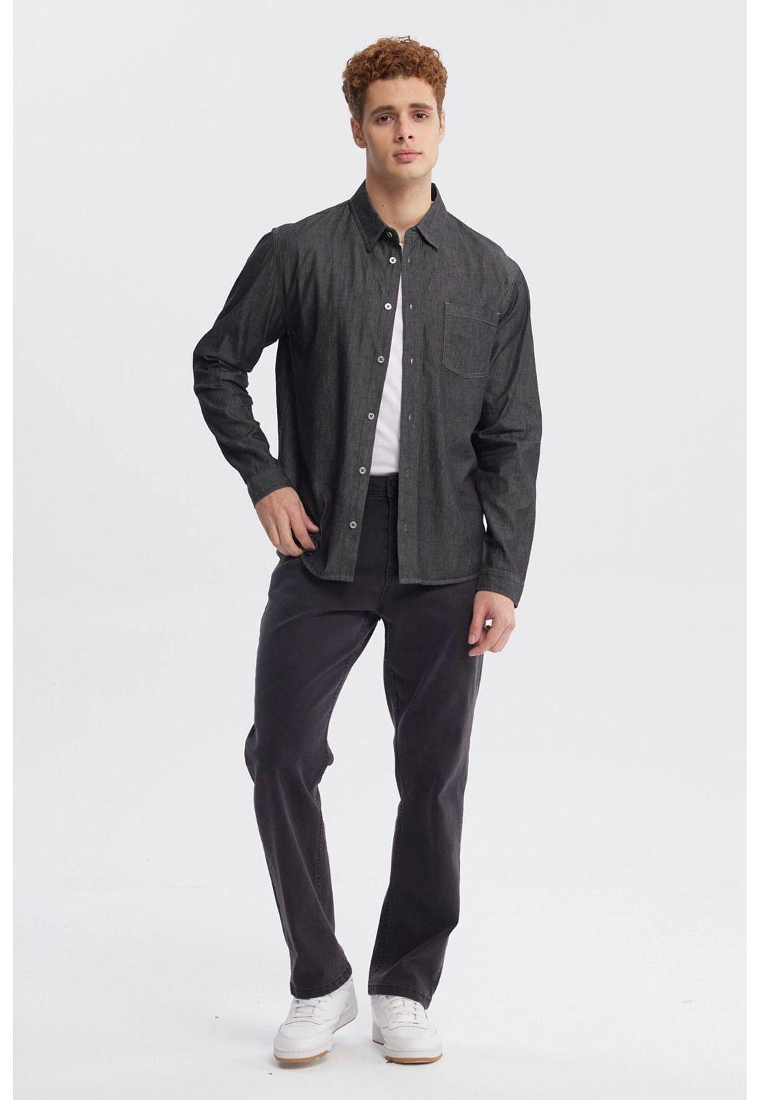 Camisa Hombre Cuello Camisero Negro - ll-3