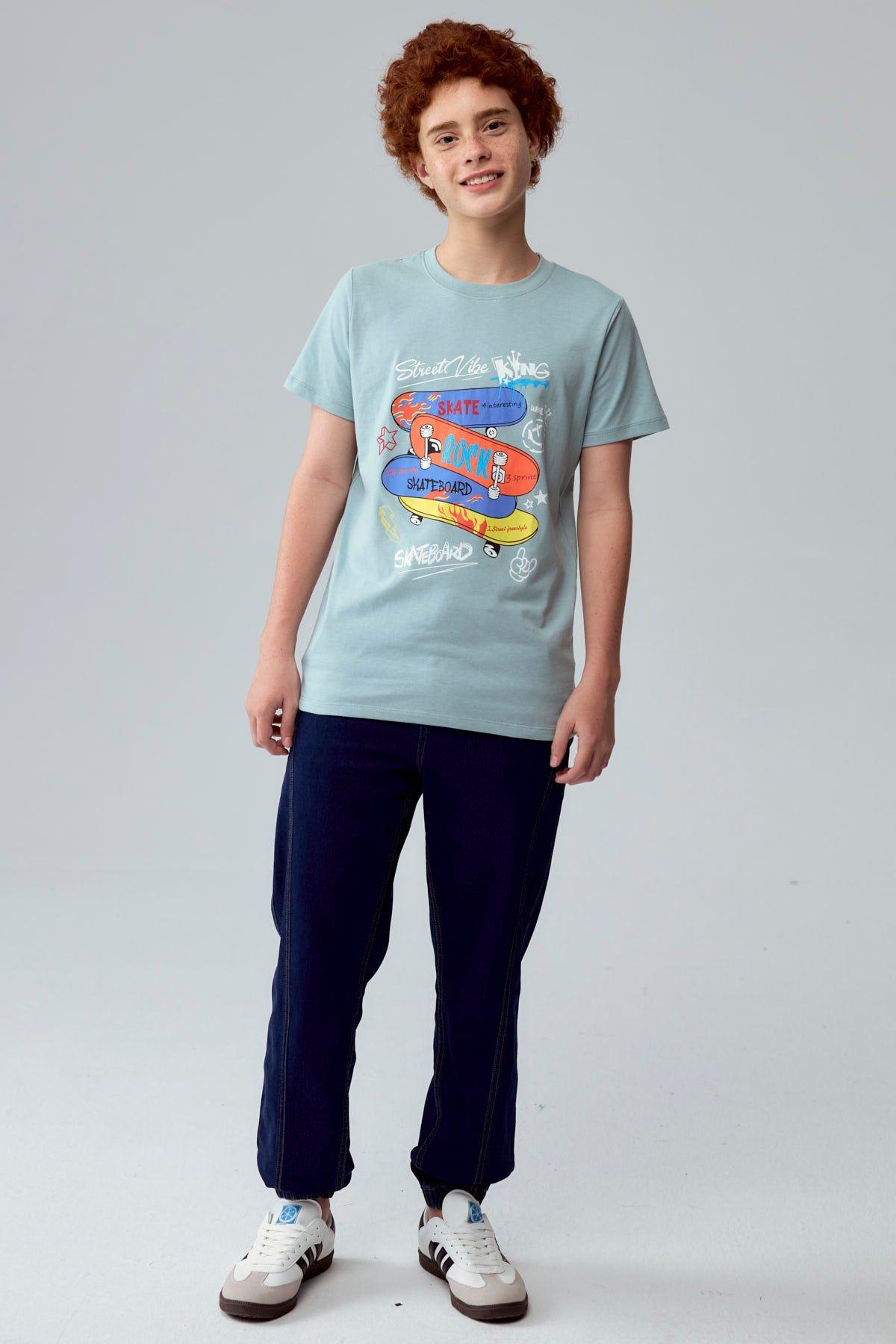 Polera Niño Básica Estampada Aqua-3