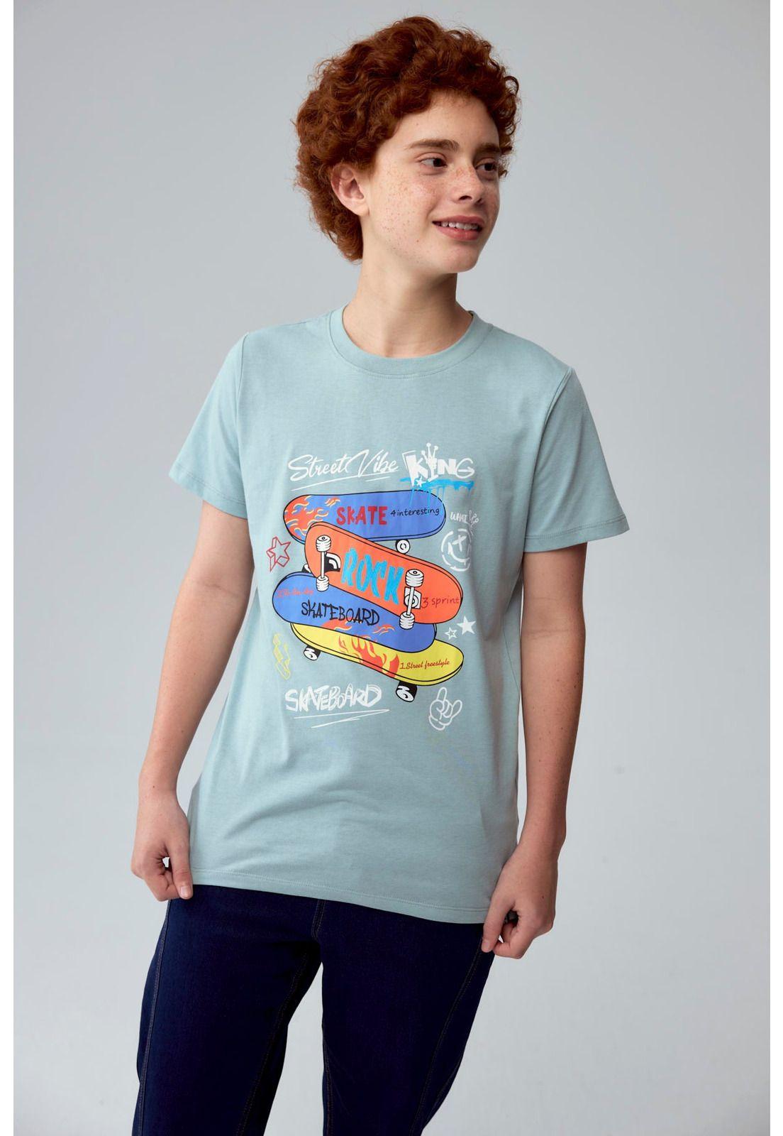 Polera Niño Básica Estampada Aqua - ll-0